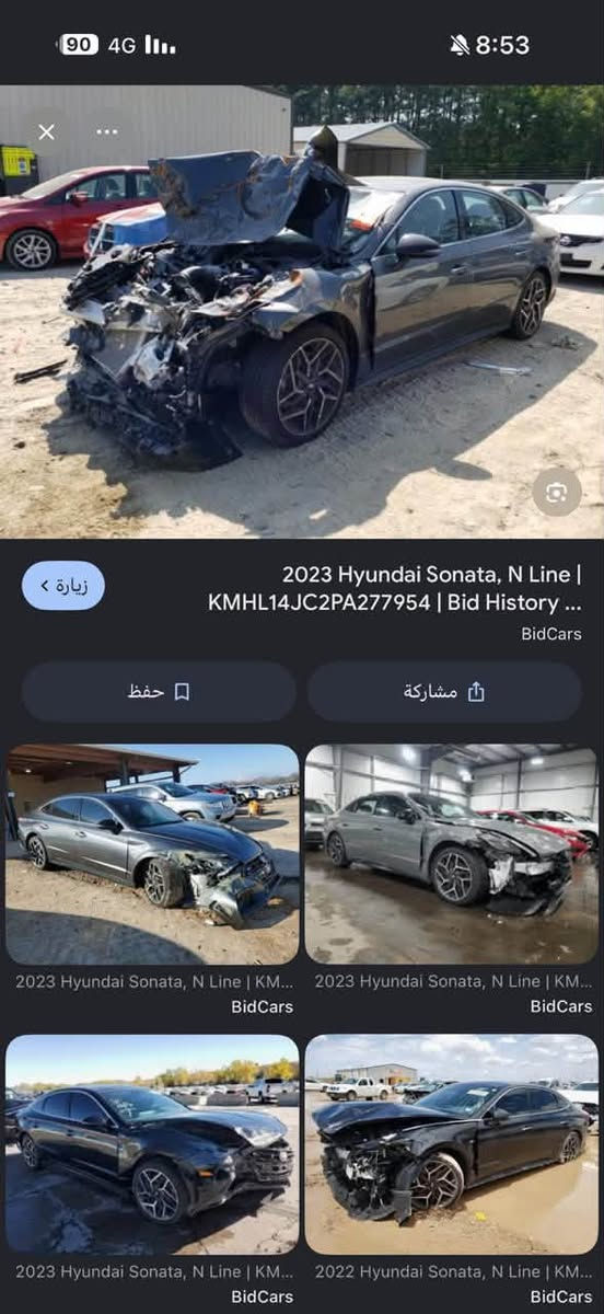 سلام عليكم سوناته ان موديل 23 بغداد معوقين وكاله
ماشيه 50 كيلو 
هذهوحادثه بدون شواصي على فحص 
مكاني بصرهً
سعر 138
***********

نص مكتوب في الصور:
- 90 4G II.. 8:53 X ...  HYUNDAI SONATA N L 2023 Gasoline 2.5L 4 | usacars.bg usacars.bg زيارة > حفظ مشاركة 2023 Hyundai Sonata, N Line | KM... BidCars 2021 Hyundai Sonata, N Line | 5N... BidCars 2022 HYUNDAI SONATA N LINE VI... VIN Public KMHL14JC4NA226839 Hyundai S... PLC Auction
- 90 4G 8:53 زيارة 2023 Hyundai Sonata, N Line | KMHL14JC2PA277954 | Bid History ... BidCars حفظ مشاركة 2022 Hyundai Sonata, N Line | KM... BidCars 2022 Hyundai Sonata, N Line | KM... BidCars 2023 Hyundai Sonata, N Line | KM... BidCars 2022 HYUNDAI SONATA N LINE | ... Bid Export
- 2023 Hyundai Sonata, N Line | KMHL14JC2PA277954 | Bid History ... BidCars حفظ مشاركة 2023 Hyundai Sonata, Sel | KMHL1... BidCars 2023 Hyundai Sonata, N Line | KM... BidCars Hyundai Sonata N Line 2023 Black... BidFax 2021 Hyundai Sonata, Hybrid | KM... BidCars زيارة
- 90 4G 8:53 زيارة 2023 Hyundai Sonata, N Line | KMHL14JC2PA277954 | Bid History ... BidCars حفظ مشاركة 2023 Hyundai Sonata, N Line | KM... BidCars 2023 Hyundai Sonata, N Line | KM... BidCars 2024 Hyundai Sonata, Hybrid | KM... BidCars 2023 Hyundai Sonata, N Line | KM... BidCars
- 90 4G 8:53 زيارة 2023 Hyundai Sonata, N Line | KMHL14JC2PA277954 | Bid History ... BidCars حفظ مشاركة 2023 Hyundai Sonata, N Line | KM... BidCars 2023 Hyundai Sonata, N Line | KM... BidCars 2023 Hyundai Sonata, N Line | KM... BidCars 2022 Hyundai Sonata, N Line | KM... BidCars