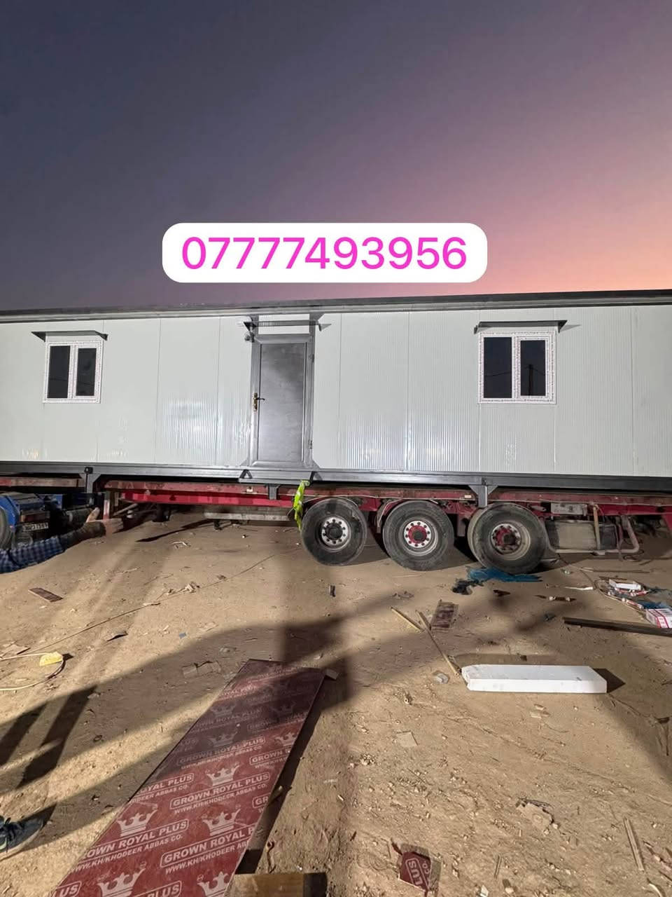 سلام عليكم كرفان قياس 12 * 3متر غرفتين و مطبخ و حمام شغل درجة اولى حديد ثقيل 
مكان بغداد جرف النداف اي ستفسار اتصال على الرقم جميع القياسات متوفرة حسب الطلب و القياسات تفصال جديد 
***********
توصيل جميع المحافظات

