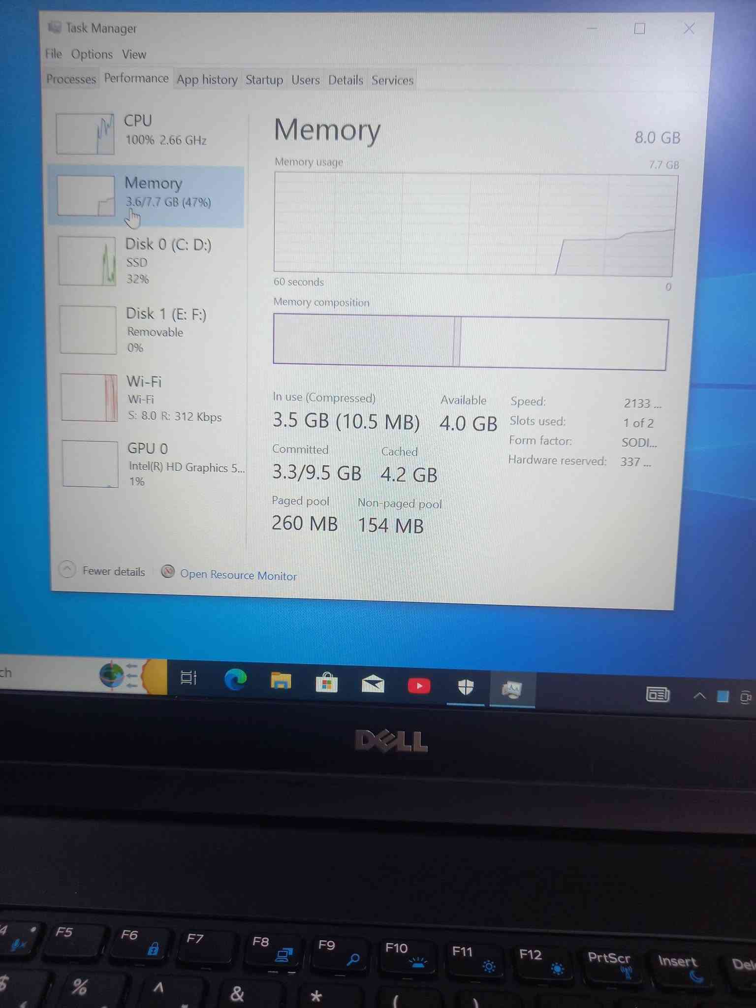 لابتوب دل 5570 dell
حجم الشاشة كبير 15.6
المعالج كور اي 5 الجيل 6
الهارد    256 ssd 
الرام 8.  ddr4 
كارت الشاشة  4  شير 
حجم الشاشة  15.6
الشاحنة اصلية 
نظام التشغيل ويندوز 10 عربي انكليزي 
الملحقات شاحنة وجنطة 
السعر  215
***********
***********
يوجد توصيل

متوفر 
تتوفر مجموعة لابتوبات بأسعار مناسبة ومواصفات

نص مكتوب في الصور:
- About Your PC is monitored and protected. See details in Windows Security Device specifications Device name DESKTOP-VL74BVM Processor Intel(R) Core(TM) i5-6200U CPU @ 2.30GHz 2.40 GHz Installed RAM 8.00 GB (7.67 GB usable) Device ID EFA9FFB9-1349-436D-8D6F-35DCED1D2109 Product ID 00331-10000-00001-AA145 System type 64-bit operating system, x64-based processor Pen and touch No pen or touch input is available for this display Copy Rename this PC Windows specifications Edition Windows 10 Pro Version 22H2 Installed on 9/21/2026
- Task Manager File Options View Processes Performance App history Startup Users Details Services CPU 68% 1.64 GHz Memory 3.4/7.7 GB (44%) Disk 0 (C: D:) SSD 12% Disk 1 (E: F:) Removable 0% Wi-Fi Wi-Fi S: 0 R: 72.0 Kbps GPU 0 Intel(R) HD Graphics 5... 0% Fewer details Open Resource Monitor CPU Intel(R) Core(TM) i5-6200U CPU @ 2.30GHz % Utilization 100% 60 seconds 0 Utilization Speed Base speed: 2.40 GHz 68% 1.64 GHz Sockets: 1 Cores: 2 Processes Threads Handles Logical processors: 4 169 1928 66305 Virtualization: Enabled L1 cache: 128 KB Up time 0:13:13:28 L2 cache: 512 KB L3 cache: 3.0 MB
- Task Manager
- File Options View
- Processes Performance App history Startup Users Details Services
- CPU
- 100% 2.66 GHz
- Memory
- 3.6/7.7 GB (47%)
- Disk 0 (C: D:)
- SSD
- 32%
- Disk 1 (E: F:)
- Removable
- 0%
- Wi-Fi
- S: 8.0 R: 312 Kbps
- GPU 0
- Intel(R) HD Graphics 5...
- 1%
- Fewer details
- Open Resource Monitor
- Memory usage
- 8.0 GB
- 7.7 GB
- 60 seconds
- 0
- Memory composition
- In use (Compressed)
- 3.5 GB (10.5 MB)
- Committed
- 3.3/9.5 GB
- Paged pool
- 260 MB
- Available
- 4.0 GB
- Cached
- 4.2 GB
- Non-paged pool
- 154 MB
- Speed:
- Slots used:
- Form factor:
- Hardware reserved:
- 2133 ...
- 1 of 2
- SODI...
- 337 ...
- Task Manager File Options View Processes Performance App history Startup Users Details Services CPU 6% 1.59 GHz Memory 2.7/7.7 GB (35%) Disk 0 (C: D:) SSD 0% Disk 1 (E: F:) Removable 0% Wi-Fi Wi-Fi S: 0 R: 0 Kbps GPU 0 Intel(R) HD Graphics 5... 0% Fewer details Open Resource Monitor Disk 0 (C: D:) INTEL SSDSCKGF256A5 SATA 256GB Active time 100% 60 seconds 0 Disk transfer rate 10 MB/s 7 MB/s 60 seconds 0 Active time 0% Average response time 0.6 ms Capacity 239 GB Formatted 239 GB System disk Yes Page file Yes Type SSD DELL
- Task Manager File Options View Processes Performance App history Startup Users Details Services CPU 18% 1.54 GHz Memory 2.9/7.7 GB (38%) Disk 0 (C: D:) SSD 0% Disk 1 (E: F:) Removable 0% Wi-Fi Wi-Fi S: 0 R: 0 Kbps GPU 0 Intel(R) HD Graphics 5... 0% GPU Intel(R) HD Graphics 520 3D 0% Copy 0% Video Decode 0% Video Processing 0% Shared GPU memory usage 3.8 GB Utilization 0% GPU Memory 0.1/3.8 GB Shared GPU memory 0.1/3.8 GB Driver version: 30.0.101.1338 Driver date: 1/20/2022 DirectX version: 12 (FL 12.1) Physical location: PCI bus 0, device 2, fun... Fewer details Open Resource Monitor DELL