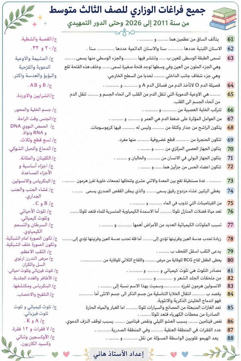 فراغات الوزاري • ثالث متوسط • ٢٠١١-٢٠٢٦