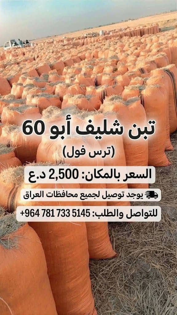 السلام عليكم ورحمه الله وبركاته
تبن للبيع شليف أبو 60 سعر الزوج مطروح بالمكان 2500 (***********)

نص مكتوب في الصور:
- السَّلَامُ عَلَيْكُمْ
- يوجد تبن للبيع - شليف ابو 60
- ترس فول - جودة عالية
- السعر بالمكان: 2,500 د.ع
- توصيل متوفر لجميع محافظات العراق
- +964 781 733 5145
- تبن شليف أبو 60 (ترس فول) السعر بالمكان: 2,500 د.ع يوجد توصيل لجميع محافظات العراق للتواصل والطلب: 5145 733 781 964+
- realme 11 Pro+ 5G
