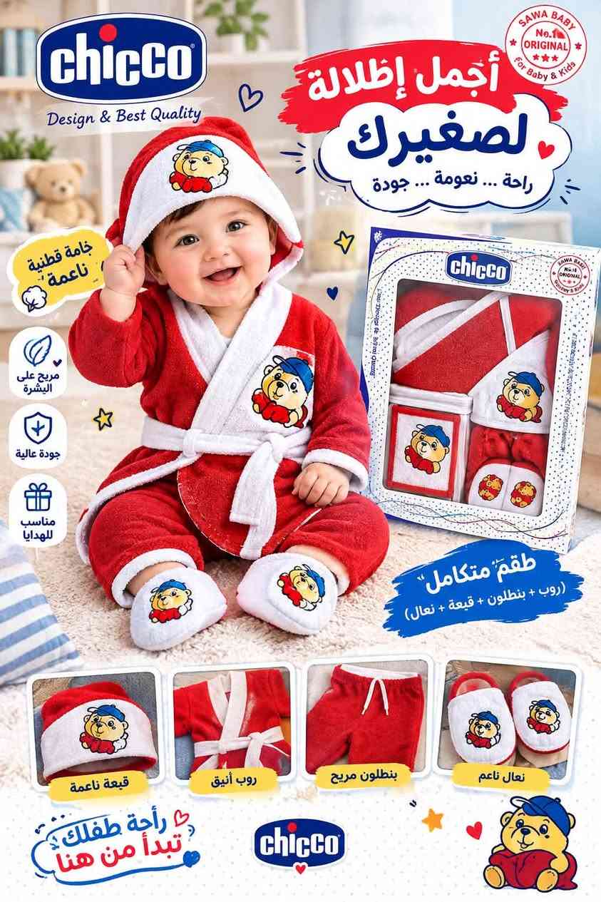 توفرت ملابس الأطفال جميلة (الحجز مراسلة الصفحة او الاتصال على رقم *********** وتوصيل مجانا وكل لبس وسعرها )🔥🤍👍🏻🚚

نص مكتوب في الصور:
- CLEMENS راحة وأناقة لطفلك أجمل إطلالة لصغيرك ناعم .. مريح .. عملي قماش ناعم على بشرة الطفل جودة عالية وتفاصيل دقيقة مريح فى الحركة تصميم أنيق وجذاب مناسب من عمر 0 - 12 شهر تطريز ناعم ومميز CLEMENS CLEMENS LEMENS LEMENS CLEMENS راحة وأناقة في كل تفصيلة خفيف الوزن سهل الارتداء سهل الغسل يدوم لفترة أطول CLEMENS
- أجمل إطلالة لصغيرك أناقة .. نعومة .. راحة قماش نعم على بشرة الطفل جودة عالية وتفاصيل دقيقة مناسب للهدايا والمناسبات تصاميم أنيقة ومريحة قبعة لطيفة تصميم أنيق بنطلون مريح جوارب ناعمة هدية مثالية لأجمل بداية
- chicco Design & Best Quality SAWA BABY No.1 ORIGINAL For Baby & Kids أجمل إطلالة لصغيرك راحة ... نعومة ... جودة خامة قطنية ناعمة مريح على البشرة جودة عالية مناسب للهدايا طقم متكامل (روب + بنطلون + قبعة + نعال) قبعة ناعمة روب أنيق بنطلون مريح نعال ناعم راحة طفلك تبدأ من هنا chicco
- Baby Biss Baby & Kids Fashion أجمل إطلالة لصغيرك أناقة .. راحة .. جودة قماش ناعم على بشرة الطفل جودة عالية وتفاصيل دقيقة مناسب للمناسبات والأعياد تصاميم أنيقة وعصرية ربطة عنق أنيقة قميص مع قيست قماش مريح بنطلون مريح Little Gentleman الإطلالة أنيقة في كل مناسبة متوفر بمقاسات مختلفة