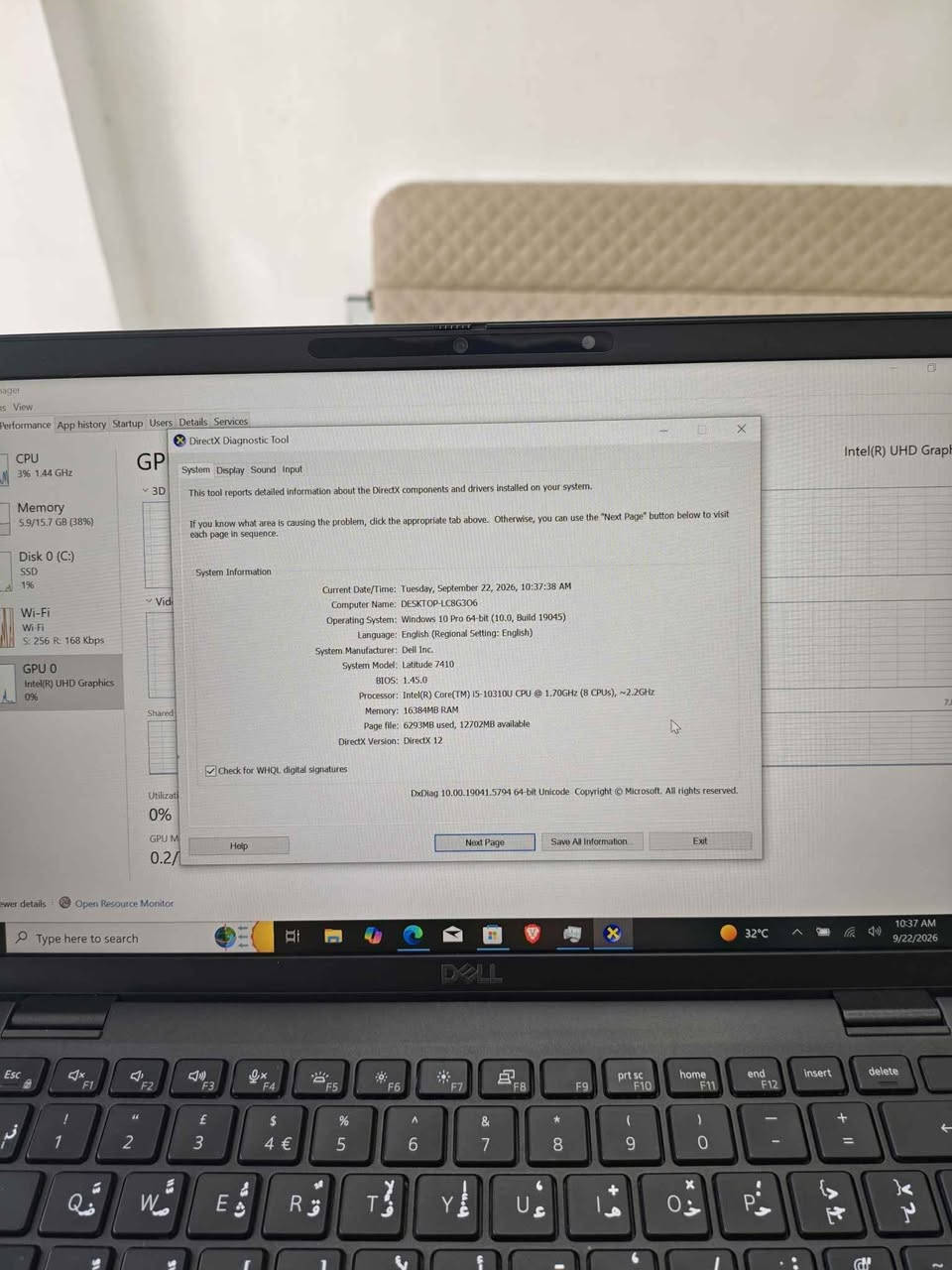 💻 لاپتۆپی Dell Latitude 7410 بۆ فرۆشتن  
​مۆدێل: Dell Latitude 7410  
​پرۆسێسەر (CPU): Intel® Core™ i5-10310U (نەوەی 10ی بەهێزی Core i5 vPro)  
​ڕام (RAM): 16 GB DDR4  
​مێمۆری/هارد (Storage):  256 GB SSD NVME
​کارتی گرافیک (GPU): Intel® UHD Graphics ( 8 گێگا )  
​سیستەم: Windows 10 Pro 64-bit Original  
شاشە لەمس + فەیس ئایدی + بەسمەیە 
​قەبارەی شاشە: 14 اینچ بە کوالێتی بەرز  
​کیبۆرد: کیبۆردی بەهێز بە پیتی عەرەبی و ئینگلیزی  
​گونجاوە بۆ کارەکانی ڕۆژانە، پرۆگرامینگ، ئۆفیس، خوێندن، سەرپەرشتیکردنی سیستەم و ئامێرەکانی چاککردنەوە، و ئینتەرنێت.
​خاوەن دیزاینێکی باریک، سووک و کەشخەیە بە بەدەنێکی بەهێزەوە

نرخ 445 هەزار 

***********
***********

قەڵادزێ بشدار, السليمانية
