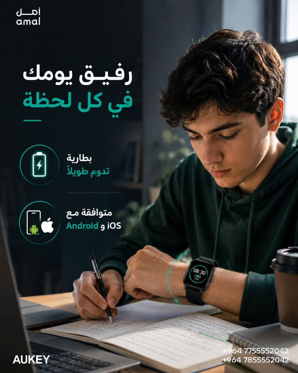 AUKEY Smart Watch 1S
ساعة ذكية تجمع بين الأناقة والعملية لترافقك في كل تفاصيل يومك. ⌚️✨
✔️ تصميم عصري مريح للارتداء طوال اليوم
✔️ تتبع النشاط واللياقة البدنية
✔️ إشعارات ذكية للمكالمات والرسائل
✔️ بطارية تدوم لفترة أطول
✔️ متوافقة مع أجهزة Android و iOS
بضمان حقيقي من “كيستون-Keyston” الوكيل الرسمي في العراق
https://www.amal.com/
📞 للمزيد من المعلومات تواصل معنا على واتساب:
*********** / ***********
#AUKEY #AUKEYSmartWatch #SmartWatch #Wearables #FitnessTracker Android iOS Keyston Iraq
