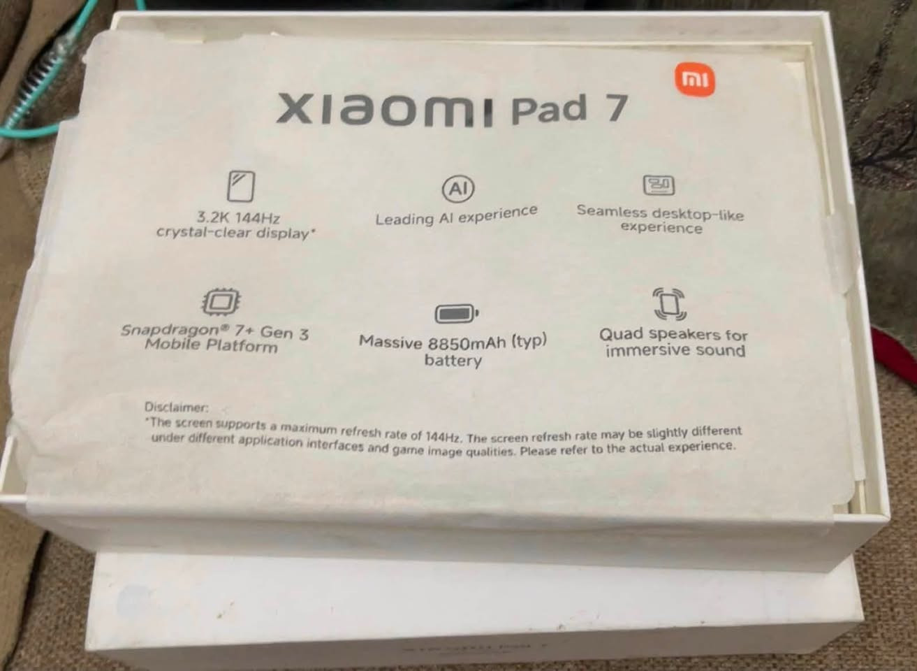📱 للبيع Xiaomi Pad 7 (شاومي باد 7 )

🔹 الجهاز: Xiaomi Pad 7
🔹 الرام: 8GB
🔹 الذاكرة: 512
🔹 المعالج: Snapdragon 7+ Gen 3
🔹 الشاشة: 11.2 إنچ – دقة 3.2K – 144Hz
🔹 البطارية: 8850mAh عملاقة .
🔹 الشحن: 45W
🔹 أربع سماعات ستيريو 🔊
🔹 الجهاز سريع جداً ومناسب للألعاب، الدراسة، الأفلام والاستخدام اليومي.

ملاحظة ❗️ الشاشة بيهه فطر خط فقط بسيط ممبين اله تشلع اللزكة 

✅ الجهاز نظيف 
✅ استخدام شخصي
✅ بدون أي مشاكل
✅ الشاشة واللمس ممتازة
📦 مع ملحقاته/الكارتونة فقط 

💰 السعر: 290 الف دينار 
📍 المكان: بغداد الدورة 
📞 للتواصل: ***********

، والفحص أمام المشتري . الجديد دينباع ب500 الف بسبب مواصفاته العالية . بس دابيعه بهذا السعر لان وكع مني. شاشة صار بيهه خط ابد مماثرة متبين
