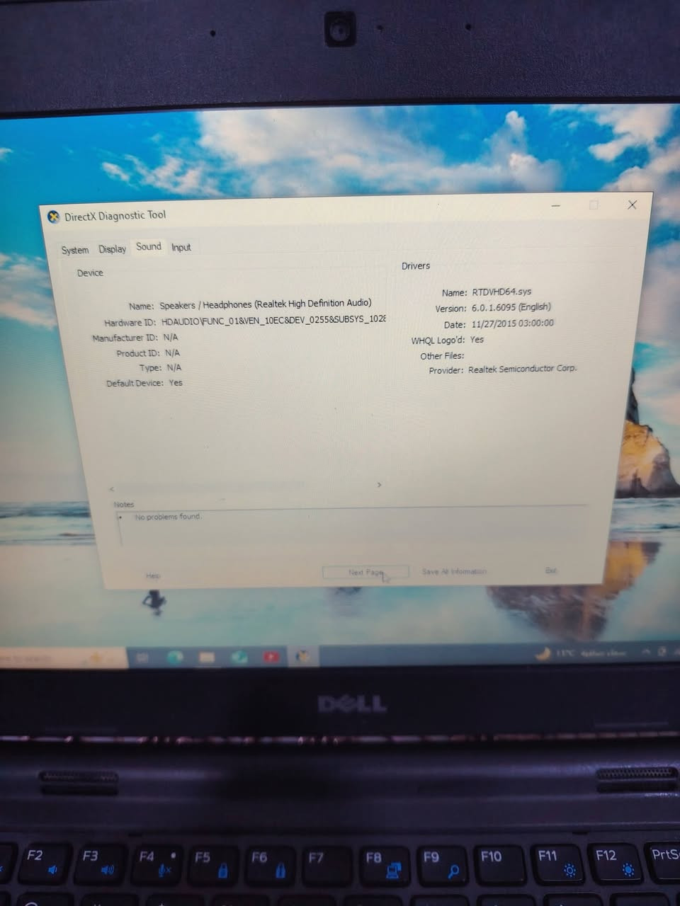 متاح للبيع ديل 3150
***********

نص مكتوب في الصور:
- DirectX Diagnostic Tool
- System Display Sound Input
- This tool reports detailed information about the DirectX components and drivers installed on your system.
- If you know what area is causing the problem, click the appropriate tab above. Otherwise, you can use the "Next Page" button below to visit each page in sequence.
- System Information
- Current Date/Time: Wednesday, February 4, 2026, 5:20:37 PM
- Computer Name: DESKTOP-NG4O8IF
- Operating System: Windows 10 Pro 64-bit (10.0, Build 19045)
- Language: English (Regional Setting: English)
- System Manufacturer: Dell Inc.
- System Model: Latitude 3150
- BIOS: A05
- Processor: Intel(R) Pentium(R) CPU N3540 @ 2.16GHz (4 CPUs), ~2.2GHz
- Memory: 4096MB RAM
- Page file: 1858MB used, 2828MB available
- DirectX Version: DirectX 12
- Check for WHQL digital signatures
- DxDiag 10.00.19041.5794 64-bit Unicode Copyright © Microsoft. All rights reserved.
- Help
- Next Page
- Save All Information
- Exit
- DirectX Diagnostic Tool System Display Sound Input Device Name: Intel(R) HD Graphics Manufacturer: Intel Corporation Chip Type: Intel(R) HD Graphics DAC Type: Internal Device Type: Full Display Device Approx. Total Memory: 1792 MB Display Memory (VRAM): 64 MB Shared Memory: 1728 MB DirectX Features DirectDraw Acceleration: Enabled Direct3D Acceleration: Enabled AGP Texture Acceleration: Enabled Notes No problems found. Drivers Main Driver: igdumdim64.dll,igd10iumd64.dll,igd10i Version: 10.18.10.5129 Date: 1/21/2020 03:00:00 WHQL Logo'd: Yes Direct3D DDI: 11.2 Feature Levels: 11_0,10_1,10_0,9_3,9_2,9_1 Driver Model: WDDM 1.3
- Device
- Drivers
- Name: Speakers / Headphones (Realtek High Definition Audio)
- Hardware ID: HDAUDIO\FUNC_01&VEN_10EC&DEV_0255&SUBSYS_1028
- Manufacturer ID: N/A
- Product ID: N/A
- Type: N/A
- Default Device: Yes
- Name: RTDVHD64.sys
- Version: 6.0.1.6095 (English)
- Date: 11/27/2015 03:00:00
- WHQL Logo'd: Yes
- Other Files:
- Provider: Realtek Semiconductor Corp.
- Notes
- No problems found.