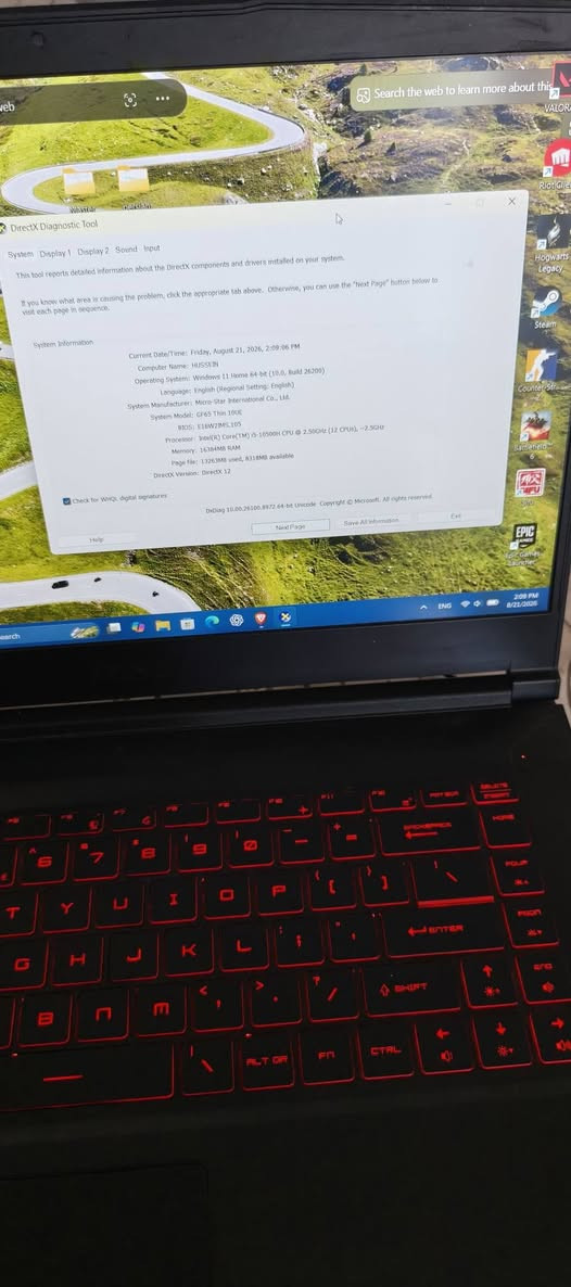 MSI GF 65 Thin 10UE 
لابتوب MSI للبيع نظيفة ومواصفات حلوة
تفيد العاب او برامج هندسية 
كارت شاشة RTX 3060 6GB
هارد تيرا 1 ssd
رام 16gb
شاشة 144hz حجم 15 دقة 4k وألوان مشبعة
سعرها ٨٥٠ الف دينار
مكاني بغداد الغزالية، متواجد فيس وواتس ***********
