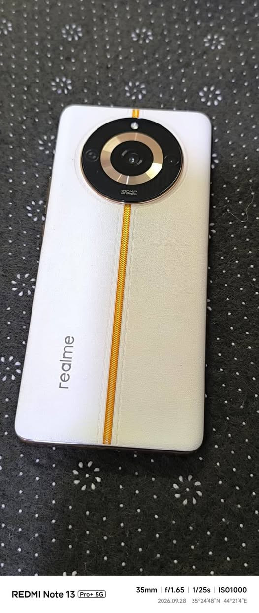 جهاز ریلمي 11برو 5G نظافة فول من كل شيء 
أي استفسار الاتصال بالرقم 
***********

نص مكتوب في الصور:
- REDMI Note 13 Pro+ 5G 35mm | f/1.65 | 1/25s | ISO1600 2026.09.28 35°24'48"N 44°21'4"E
- REDMI Note 13 Pro+ 5G 35mm f/1.65 1/25s ISO1000 2026.09.28 35°24'48"N 44°21'4"E
- REDMI Note 13 Pro+ 5G 35mm f/1.65 1/25s ISO2500 2026.09.28 35°24'48"N 44°21'4"E
