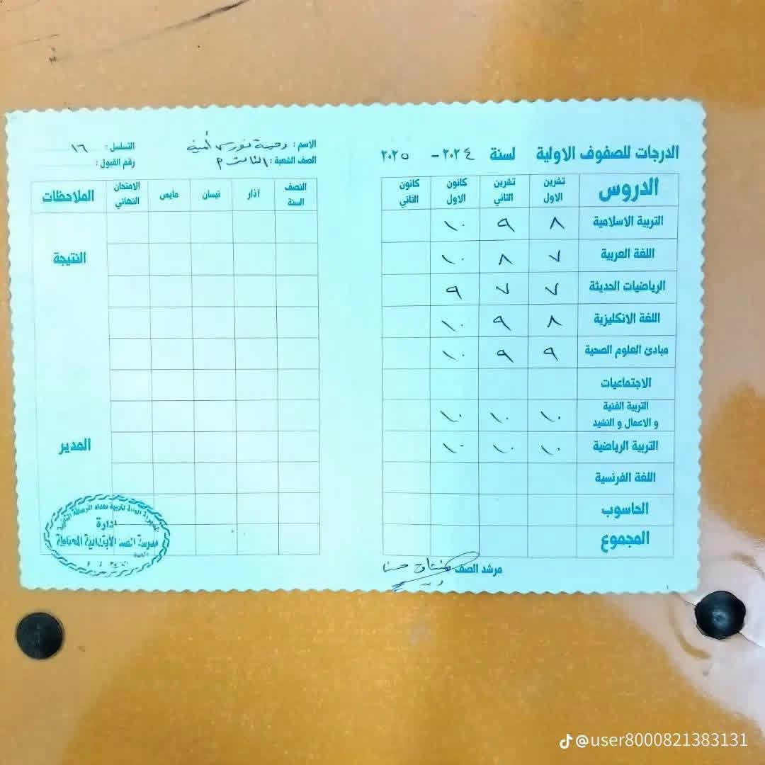 السلام عليكم يعلن معهد ريحانه المصطفى عن بدأ الدروس الخصوصيه لطلابنا الاعزاء اسعارنامناسبنا ندرس من الاول الابتدائي للسادس اعدادي التجربه خير دليل درجات طلابنا اسلوبنا يختلف الطالب يجي للمعهد مايطلع اذا مامكمل واجباته وحافظ دروسه تواصل بين الاهالي والمعهد 
الرئاسه شارع 20 بالقرب من افران المصطفى

نص مكتوب في الصور:
- @user8122107997163
- ام رضا ٢١ مايو ٢٠٢٦ تم حذف هذه الرسالة ١٢:٤٢ م المتوسطة والثانوية (الليلي للبنات) متوسطة صفي الدين الحلي للبنين المادة نصف السنة نصف الثاني نصف السنوي امتحان التمهيدي درجة النهائي الملاحظات التربية الإسلامية ٩١ ٩٠ ٩٢ ٩٤ عفة اللغة العربية ٨٤ ٧١ ٧٠ ٧٢ ٧٩ ٧٢ ٧٧ اللغة الإنجليزية ٥٥ ٧٠ ٧٥ ٧٧ ٧٧ ٧٠ ٣ لغة الاجتماعيات ٩٠ ٤٧ ٥٥ ٨٠ ٩٠ ٨٥ التربية الإسلامية ٧ تربية إسلامية ٦ الاحياء ٨ ٦ ٨ ٦٧ ٧٣ ٧ ٨ ٦٥ الكيمياء ٥٠ ٥٧ ٩٢ ٧٣ ٧٢ ٧ فيزياء ٩٩ ٩٠ ٩٠ ٩٥ ممتاز ٩٥ تربية الاخلاقية ٨ ٩٥ ١٠٠ ٩٥ عفة التربية الرياضية ٩٠ ٩٠ ٩٠ ٩٠ ٩٠ التربية الفنية ٩١ ٩٢ ٩٢ ٩٢ ٩٢ ٩٢ النتيجة النهائية: ناجح تصميم وطباعة مكتبة كريم فون للمست... الكمالية شارع الجامع ١٢:٤٢ م مبروك حبي ٢:١٣ م تسلمين شكرا جزيلا بجهودكم طبعا ٢:٣٠ م ادللي حبي ٧:٢٠ م هو شطور ٧:٢٠ م ١٤ يونيو ٢٠٢٦ الرسالة
- مكالمة مرفوضة 4:34 م ها ست نجحت 4:34 م هاي درجاتي 4:34 م نتائج الطالب najah.iq معلومات الطالب الاسم: كرار علاء جبر شاطي المدرسة: متوسطة حمورابي للبنين المحافظة: الرصافة الثانية النتيجة النهائية: ناجح المجموع الكلي: 553 المعدل: 79 النتيجة المادة الدرجة الإسلامية/العربية 73 الإنكليزية 76 الرياضيات 77 الاجتماعيات 88 الأحياء 86 الكيمياء 74 الفيزياء 79 4:34 م ماشاء الله 5:33 م درجاته عاليه 5:33 م @user81221***********0 100 @user8122107997163
- @user8000821383131
