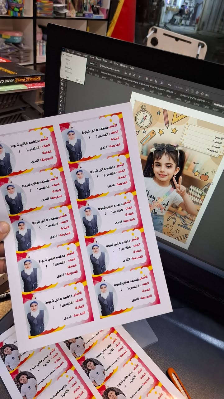 ميز طفلك وية مكتبة الرياضي 
تجهيز اطفالكم لاتحتارون خليه علينا واحنا نميز طلابكم بادق التفاصيل طبع لواصق الاسماء وصور الدفاتر بأسعار مناسبة 
للاستفسار ***********

نص مكتوب في الصور:
- الرياضيات
- 5 + 3 = 8
- 9 - 4 = 5
- 2 × 4 = 8
- 1
- 2
- 3
- 4
- 5
- جمع
- طرح
- ضرب
- قسمة
- الاسم: احمد محمد عباس
- الصف: الثاني (ب)
- المدرسة: النهرين الابتدائية المختلطة
- المادة: الرياضيات
- OCTONAUTS
- المادة: العلوم
- ENGLISH
- A B
- C
- READ
- WRITE
- SPEAK
- LISTEN
- Apple
- الإسم: احمد محمد عباس
- المادة: English
- التربية الإسلامية
- المادة: التربية الاسلامية