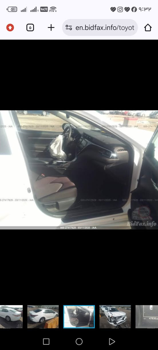 —السعر165بيها مجال--
تويوتا كامري.        — Toyota Camry 

‏‎وراد أمريكي.     —  دركه راجع سستم  

‏‎الموديل                —  2018 

فئة                       —  LE   

حجم المكينه         —  V4/2500 

‏‎اللون                     —  ابيض  
 
ماشيه.           ——m200——

حالة السياره.    — جاملغ عكس السايق تعديل  بنيد                                 معمر ومصبوغ بدون دواخل

‏‎ المواصفات المعروفه  

رقم السياره    — بغداد

‏‎موقع  السياره — الانبار حديثه

‏‎للأستفسار
***********واتساب

نص مكتوب في الصور:
- en.bidfax.info/toyot
- 000-27417629 - 03/11/2020 - IAA BidFax.info
- 000-27417629 - 03/11/2020 - IAA
- BidFax.info
- en.bidfax.info/toyot 000-27417629 - 03/11/2020 - IAA
