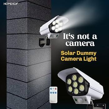 مصباحاً ضوئياً شمسياً مزوداً بحساس حركة (Motion Sensor Solar Light) بتصميم شبيه بكاميرات المراقبة.مميزات وخصائص المصباح المذكورة على العلبة:حساس حركة وليلي (PIR): مدمج للكشف عن الحركة ليلاً.3 وضعيات للتشغيل:إضاءة كاملة عند استشعار الحركة وتنطفئ بعد 20-30 ثانية.إضاءة خافتة تتحول إلى إضاءة ساطعة عند استشعار الحركة.إضاءة منخفضة ومستمرة بغض النظر عن وجود حركة.مقاوم للماء (IP65): مناسب لجميع ظروف الطقس القاسية والأماكن الخارجية.   السعر 11,000 . لتواصل.     ***********

نص مكتوب في الصور:
- 11,000 لسعر
- HOMEHOP It's not a camera Solar Dummy Camera Light