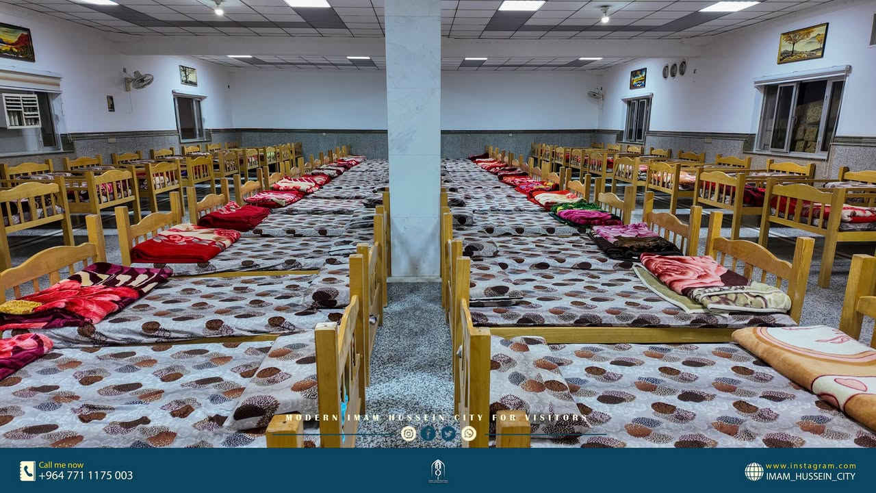 مبيتٌ مجاني… لأن راحتكم تستحق .. 💐🤝
***********  -  ***********

العنوان : كربلاء - طريق بابل - عمود 106

 #مجانا  
#iraq  #karbala  #FREE  
#كربلاء  

#مدينة_الامام_الحسين_للزائرين
