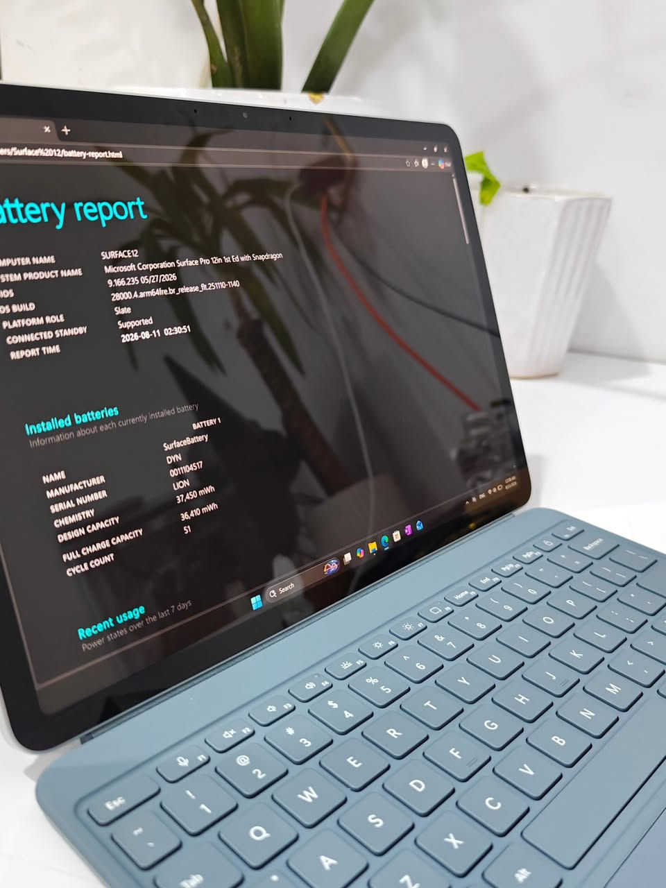 العرض الأقوى: Microsoft Surface Pro 12 1st Edition

* أداء جبار: معالج Snapdragon® X Plus بـ 8 أنوية، صُمم خصيصاً للمهام الثقيلة والذكاء الاصطناعي بسرعات تصل لـ 3.4 جيجاهرتز.
* شاشة مذهلة: مقاس 12 بوصة PixelSense™ LCD بتردد 90 هرتز، توفر استجابة فائقة لللمس والقلم.
* بطارية عملاقة: انْسَ الشاحن طوال اليوم مع عمر بطارية يصل إلى 16 ساعة.
* خفة وجمال: هيكل ألمنيوم فاخر وتصميم نحيف جداً يزن حوالي 1 كجم فقط.

📋 المواصفات الفنية:

* الذاكرة: 16GB LPDDR5x (سريعة جداً).
* التخزين: 256GB SSD فائق السرعة.
* النظام: Windows 11 الأصلي مع ميزات Copilot+ الذكية.
* الكاميرا: كاميرا Studio الأمامية بدقة 1080p مع ميزات التأطير التلقائي.
* خاصية Face-ID لفتح القفل 

*عدد الدورات البطارية 🔋  : 51
*الحالة : مستخدم بدون بوكس
*السعر :
 1- جهاز فقط 1،200،000
2- مع كيبورد (كوبي بلوتوث) 1،300،000
3- مع كيبورد الاصلي 1،450،000

✅ خدمة سريعة وضمان 30 يوم
📍 متوفر الآن للتوصيل الفوري لكل محافظات العراق.
للتواصل و الاستفسار : ***********

https://t.me/epic_store2

نص مكتوب في الصور:
- Try "My mouse pointer is too small"
- System > About
- Storage
- 238 GB
- 73 GB of 238 GB used
- Graphics Card
- 128 MB
- Qualcomm(R) Adreno(TM)
- X1-45 GPU
- Installed RAM
- 16.0 GB
- Speed: 8448 MT/s
- Processor
- Snapdragon X Plus (8-
- core) 3.30 GHz
- 3.24 GHz
- & devices
- k & internet
- nalization
- DS
- counts
- Time & language
- Gaming
- Accessibility
- Privacy & security
- Windows Update
- Surface12
- Surface Pro 12in 1st Ed with Snapdragon
- Rename this PC
- Copy
- Device specifications
- Device name
- Snapdragon X Plus (8-core) @ 3.30 GHz (3.24 GHz)
- 16.0 GB (15.6 GB usable)
- Device ID
- EA14EFA4-AE72-4170-8875-8A56184FDEB9
- Product ID
- 00356-06328-07079-AAOEM
- System type
- 64-bit operating system, ARM-based processor
- Pen and touch
- Pen and touch support with 10 touch points
- Related links
- Domain or workgroup
- System protection
- Advanced system settings
- Windows specifications
- Edition
- Windows 11 Home Insider Preview
- Version
- 26H1
- Installed on
- 6/23/2026
- Evaluation expires on
- 8/11/2026 9:09 PM
- OS build
- 28120.2315
- Serial number
- BK3494825233Q6
- Search
- attery report SURFACE12 MPUTER NAME STEM PRODUCT NAME Microsoft Corporation Surface Pro 12in 1st Ed with Snapdragon IOS 9.166.235 05/27/2026 OS BUILD 28000.4.arm64fre.br_release_flt.251110-1140 PLATFORM ROLE Slate CONNECTED STANDBY Supported REPORT TIME 2026-08-11 02:30:51 Installed batteries Information about each currently installed battery BATTERY 1 NAME SurfaceBattery MANUFACTURER DYN SERIAL NUMBER 0011104517 CHEMISTRY LION DESIGN CAPACITY 37,450 mWh FULL CHARGE CAPACITY 36,410 mWh CYCLE COUNT 51 Recent usage Power states over the last 7 days Search