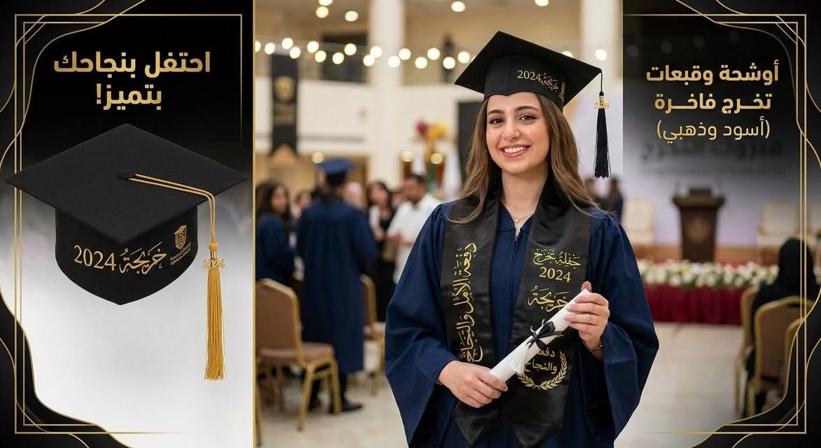 وشاح تخرج • قبعة تخرج • ألوان حسب الطلب