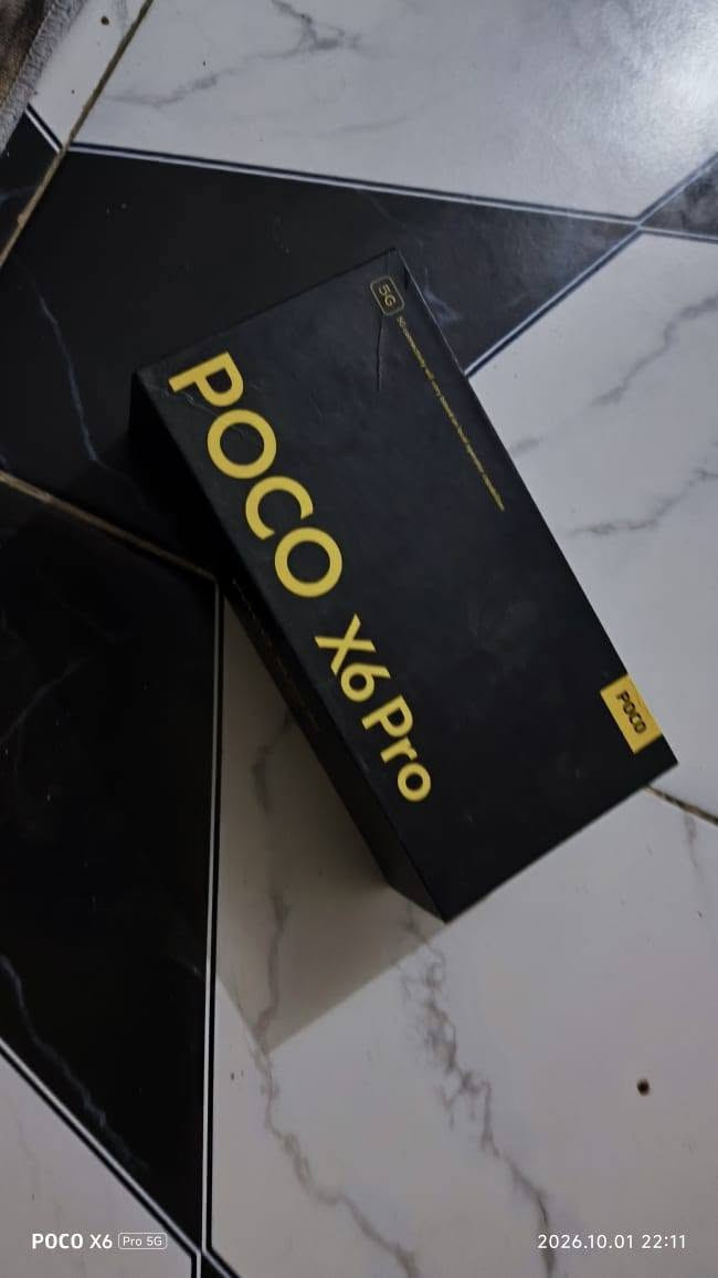 ملحقاته كامله سعره 325رقمي وتساب ***********
السلام عليكم  عندي بوكو POCO X6 Pro 5G استعمال شهرين فقط   جهاز غني عن تعريف كلش نضيف ذكره512معالجه8300رام12+12مكاني كربلاء طويريج ارجيبه

نص مكتوب في الصور:
- POCO X6 Pro 5G 2026.10.01 22:11