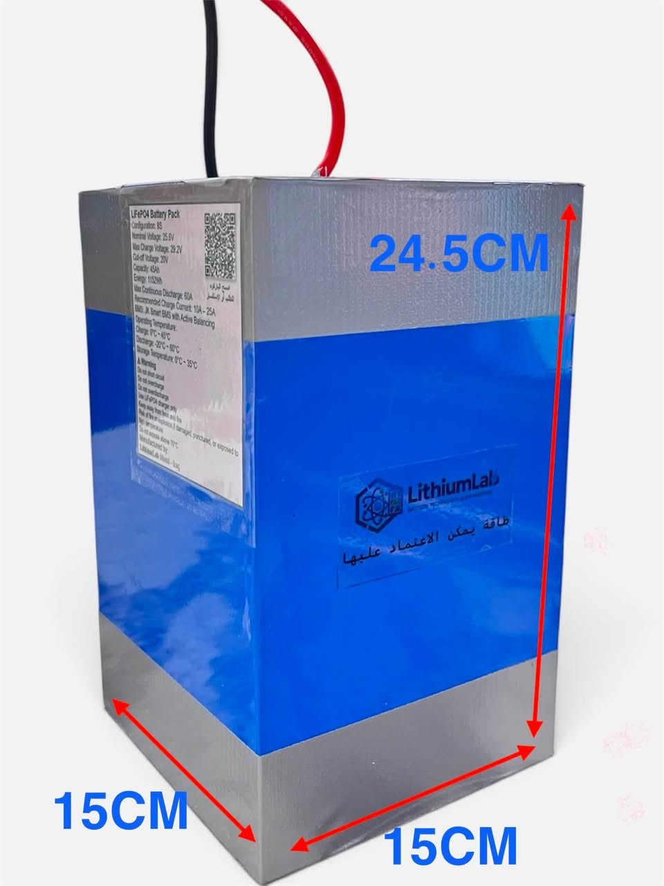 تصميم وتجهيز بطارية LiFePO₄ 24V 45Ah
بطارية مخصصة كبديل عن بطاريتين رصاصيتين حامضيتين 12V، تم تصميمها وتجهيزها لتناسب عربة ذوي الاحتياجات الخاصة.

تم تنفيذ البطارية بأبعاد مخصصة حسب طلب العميل، لتتناسب مع العربة والمساحة المتوفرة فيها بشكل دقيق.

المواصفات:

* الجهد الاسمي: 25.6V — تصنيف 24V
* السعة: 45Ah
* الطاقة: 1152Wh
* خلايا LiFePO₄ نوع CNAE 32140 عالية الجودة
* JK Smart BMS مع Active Balancing
* أقصى تيار تفريغ مستمر: 60A
* تجميع وتنفيذ احترافي مع مراعاة الاعتمادية والأداء
* ضمان لمدة 12 شهراً 
* صيانة ومتابعة مابعد البيع 
* دعم فني عند الحاجة

📞 للتواصل والطلب:
***********

📍 موقعنا:
الموصل – شارع النبي شيت
عمارة تبارك، قرب مركز مكسيما، داخل الفرع
