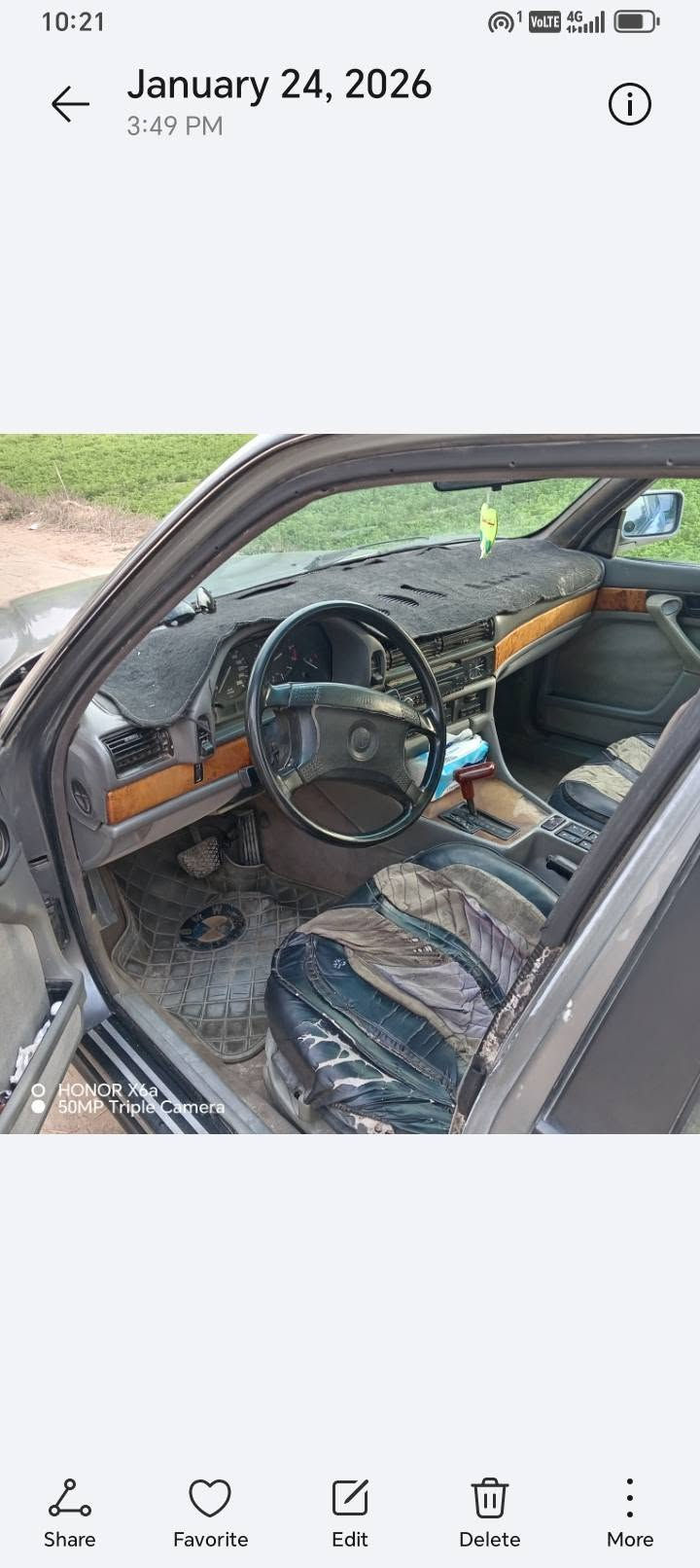 BMW 730
BMW 730
موديل 92
رقم انكليزي تحويل ثاني يوم ب اسمي
سيارة بحالة جيدة
مكان السيارة كربلاء
السعر 32 ورقة
موبايل ***********

نص مكتوب في الصور:
- HONOR X6a
- 50MP Triple Camera
- 10:21
- 1
- VOLTE 4G
- January 24, 2026
- 3:49 PM
- O HONOR X6a
- Share
- Favorite
- Edit
- Delete
- More
