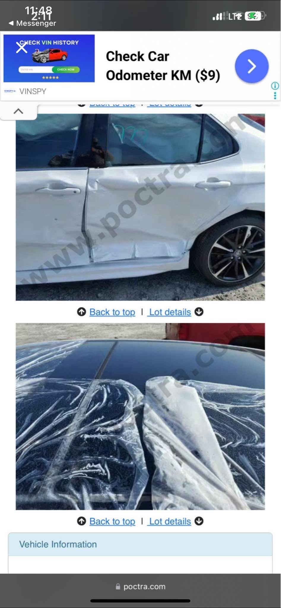 Camry XSE 
206$
کامری ٤ پستۆن مواسەفات پانۆراما ، شاشە و کامێرا و حاسە ، کوشن هیتەر و کارەبا ، بەصمە ، تەحەکوماتی سوکان ، تحدید سورعە و خەت و راداری جادە ، ئەوتۆ برێک ، سێ مۆدی لێخوڕین (ئیکۆ،نۆرمال،سپۆرت) 
گێڕ و مەکینە بەشەرت بێ سەرف و دوکەڵ و بوخار و نەکراوەتەوە ، 
هەموو گیانی بە شەرت 
90,000 ڕۆشتوە و دوو دەرگا و پەڵەیەک بۆیاخی هەیە بێ ناو گرتن ، پشت و پێشی کەپسە ، ناونیشان سلێمانی 
بەکرەجۆ ***********

کامری فول مواصفات : ٤ سلندر ،بانوراما، شاشە و کامیرا و حاسە 
کوشنات هیتر و الکهرباء، بەصمە،تحکمات سکان ، تحدید سرعە و خط و رادار شارع ، ئوتۆ بریک ، ئیکۆ،نورمال،سبورت،
کیر و المحرک بشرط مامفتوح بدون صرف ،بخار ،دوخان، 
ماشی ٩٠،٠٠٠ ، بیە قطعتین باب سایق و خلف بدون دواخل 
عنوان : سلیمانیة : بکرجۆ *********** السليمانية, العراق

نص مكتوب في الصور:
- 11:48
- 2:11
- Messenger
- CHECK VIN HISTORY
- CHECK NOW
- VINSPY
- Check Car
- Odometer KM ($9)
- >
- i
- > Back to top | Lot details
- Vehicle Information
- poctra.com
