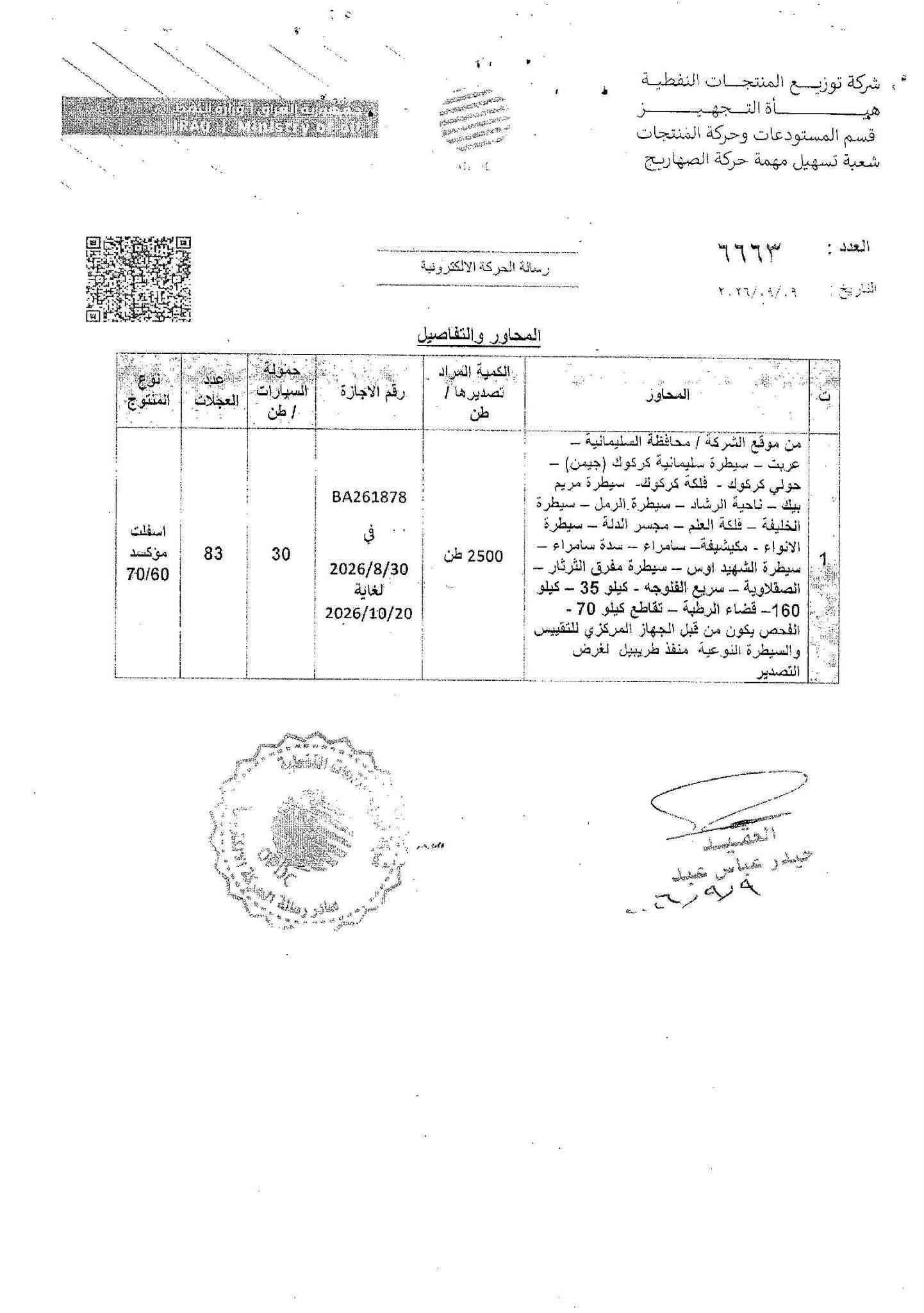 سلام عليكم اخوان لدينا تحميل مانع رطوبه من سليمانيه الى عقبه تحميل وتخريج فوري  سلفه 15 ورقه من معمل وسعر طن 65 دولار
*********** نشوان غانم *********** مهند
