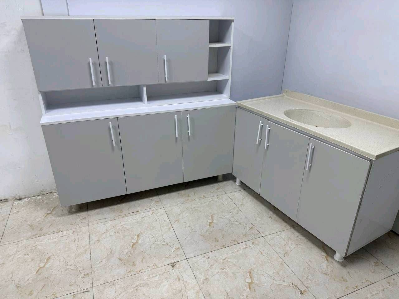 كاونتر خشب MDF ارضي وملحق قياس متر ونص وسنك متر و20 مرمر سعر 260 الف
