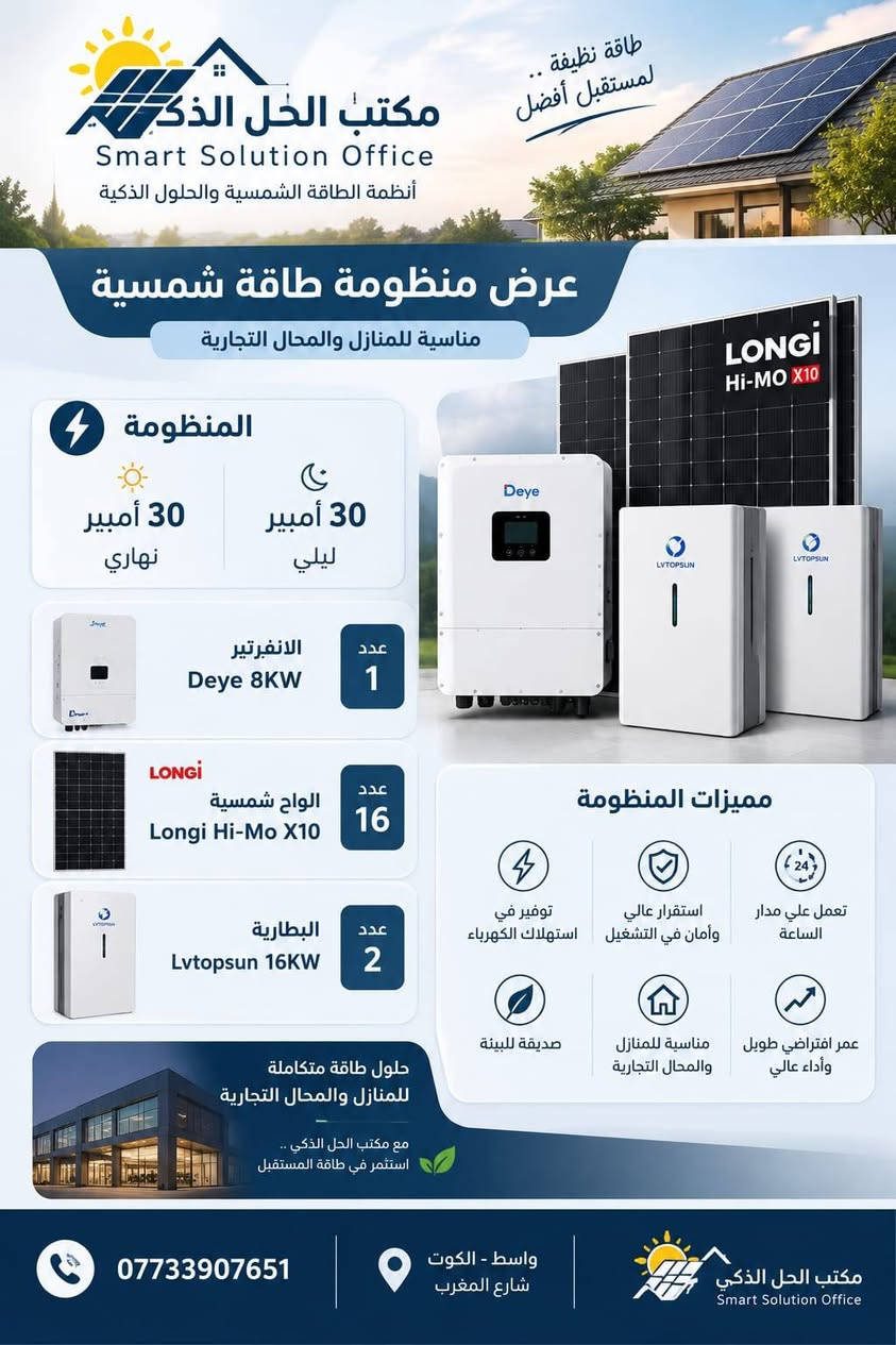 منظومات شمسية • ألواح LONGi • الكوت الهورة
