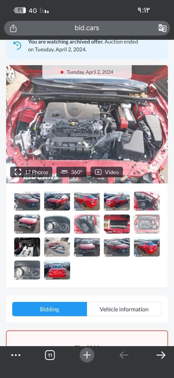 ﷽
كامري 2023 SE Plus موديل 2023، ماشية 60 ألف كم، تشغيل عن بعد، رادار، كاميرات 360 درجة، قيادة ذاتية، شفتات على الستيرن، بصمة تشغيل ودخول، كشن كهربائي، شاشة كبيرة، Apple CarPlay، Android Auto، كاميرا خلفية، حساسات أمامية وخلفية، مثبت سرعة ذكي، تحذير مغادرة المسار، مساعد الحفاظ على المسار، نظام مانع التصادم، إضاءة LED، جنوط رياضية، مرايا كهربائية، تحكم بالستيرن، سنسرات، وجميع مواصفات SE Plus.

كفالة من الصبغ والتبديل، الحادث دعامة أمامية فقط وتم إرجاعها لنفسها بدون أي ضرب بالدواخل، جميع الإيربكات سليمة 100%، ويوجد فقط بارد بسيط في قبق الجنطة والجام الخلفي بمقدار 4 أصابع، والرقم والسنوية والهزة جديدات، والتحويل ثاني يوم.
مهتم بالسيارة؟ اكتب (تم) بالتعليقات أو ولايك  ، ونرسل لك السعر والتفاصيل كاملة مباشر

📍 الحلة - حي الضباط
📞 0787904184
📞 0783801349

نص مكتوب في الصور:
- TOYOTA CAMRY SE Plus 2023 Move your world فرصة مميزة لا تفوتها المواصفات الاساسية الموديل 2023 الفئة SE Plus المحرك 2.5 لتر - 4 سلندر القوة 206 حصان ناقل أوتوماتيك 8 سرعات الدفع أمامي (FWD) الوقود بنزين أهم المواصفات الإضافية تشغيل عن بعد (Remote Start) رادار أمامي كاميرات 360 درجة قيادة ذاتية (Lane Assist + Adaptive Cruise) شفتات على الستيرين بصمة تشغيل دخول كشن كهربائي شاشة كبيرة (Touch Screen) Apple CarPlay / Android Auto كاميرا خلفية حساسات أمامية وخلفية مرايا كهربائية مع إشارات جنط رياضي SE Plus مكيف ثنائي المنطقة مرايات جانبية قابلة للطي مثبت سرعة نظام صوتي عالي الجودة مداخل USB متعددة إضاءة LED جميع المواصفات المعروفة بفئة SE Plus السيارة مجهزة بكل الخيارات راحة .. أمان .. تكنولوجيا متطورة الواجهة الأمامية الواجهة الخلفية الجانب الأيمن الجانب الأيسر من الخلف بزاوية من الأمام بزاوية المقصورة الداخلية العداد الرقمي الشاشة الرئيسية القير وشفتات الستيرين حالة السيارة كفالة من الصبغ والتبديل حادثتها فقط دعامية أمامية وتم إرجاعها لنفسها لا يوجد أي ضرب بالدواخل: يوجد فقط بارد بسيط في: فيق الجنطة الجام الخلفي بمقدار 4 أصابع عدا ذلك السيارة كفالة من كل شيء جميع البريكات سليمة 100% لماذا هذه السيارة ؟ تصميم رياضي جذاب مواصفات حديثة ومتطورة أمان عالي اقتصادية وموتوقفة راحة في القيادة قيمة ممتازة مقابل السعر الممشى 60,000 كم الرقم والسنوية والهزة جديدات تحويل ثاني يوم الموقع حلة - حي الضباط للاستفسار والتواصل ***********7838013499 معاينة السيارة متاحة في أي وقت .. السعر قابل للتفاوض بعد المعاينة أنت تستحق الأفضل.. كامري 2023 SE Plus TOYOTA
- ٣١ 4G ٩:١٢ bid.cars You are watching archived offer. Auction ended on Tuesday, April 2, 2024. Tuesday, April 2, 2024 17 Photos 360° Video Bidding Vehicle information
- bid.cars You are watching archived offer. Auction ended on Tuesday, April 2, 2024. Tuesday, April 2, 2024 17 Photos 360 360 Video Bidding Vehicle information
- ٣١ 4G ٩:١٢ bid.cars You are watching archived offer. Auction ended on Tuesday, April 2, 2024. Tuesday, April 2, 2024 17 Photos 360 360° Video BID CARS Bidding Vehicle information