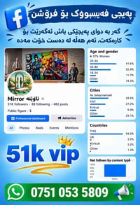 ١٦ صفحة فيسبوك • ٥١ك متابع • السليمانية