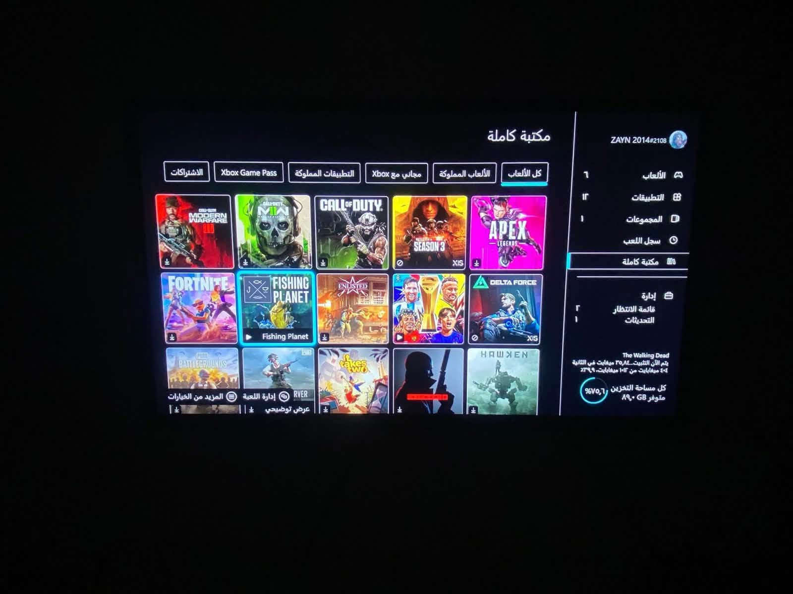 XBOX ONE Sجهاز للبيع
نضافت الجهاز 90‎%‎
جهاز ما مفتوح ولا مبدل بي شي
حسابين داخل الجهاز الحسابين بيهن GAME PASSبس خلصانات
الجهاز مع يده واحده اصليه فقط 
مع شاحن بطاريات 🔋 لليده و مع كامل الملحقات بدون نقص اي شي
جهاز استخدام بيتي يعني نضيف كلش مثل ما موضح بالصوره 🫡
للاستفسار *********** ومتواجد بلماسنجر🤙🏻

نص مكتوب في الصور:
- ZAYN 2014#2108 الألعاب 6 من الألعاب عامل تصفية فرز أبجدي THE WALKING DEAD يتم الآن التثبيت... FISHING PLANET eFootball FC25 WARFRAME مدرج بقائمة الانتظار الألعاب التطبيقات المجموعات سجل اللعب مكتبة كاملة إدارة قائمة الانتظار The Walking Dead يتم الآن التثبيت... ٣٧,٥٦ ميغابايت في الثانية ٣٠٣ ميغابايت من ١٠١٣ ميغابايت, ٣٠,٠٪ كل مساحة التخزين ٧٥,٦% متوفر ٨٩,٠ GB هل تبحث عن المزيد؟ عرض, المكتبة الكاملة إدارة اللعبة المزيد من الخيارات
- ZAYN 2014#2108
- 6 الألعاب
- 12 التطبيقات
- 1 المجموعات
- سجل اللعب
- مكتبة كاملة
- إدارة
- قائمة الانتظار
- التحديثات
- The Walking Dead
- يتم الآن التثبيت: 35,84 ميغابايت في الثانية
- 40,4 ميغابايت من 101,3 ميغابايت، 39,9%
- كل مساحة التخزين (75,6%)
- متوفر 89,0 GB
- كل الألعاب | الألعاب المملوكَة | مجاني مع Xbox | التطبيقات المملوكَة | Xbox Game Pass | الاشتراكات
- CALL OF DUTY
- APEX LEGENDS
- SEASON 3
- FISHING PLANET
- ENLISTED
- DELTA FORCE
- HARWEN