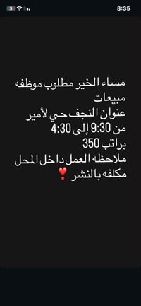 موظفة مبيعات • النجف • مكلفة بالنشر