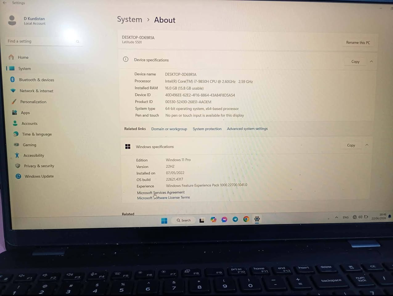 لابتوب deel Latitude 5501
مواصفات :
معالج: Intel(R) Core(TM)i7-9850H CPU@ 2.60GHz قابل للكسر
كرت شاشه: داخلي شير
رامات : 16 كيكا 
هارد التخزين: 512G ssd فائق السرعه
نضافه 95%
تشغل جميع برامج الهندسه 
سعر 475 الف مكاني نجف ***********
