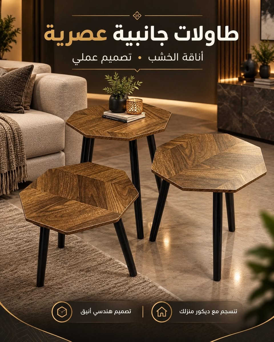 طقم طاولات خشبية • مودرن • توصيل مجاني