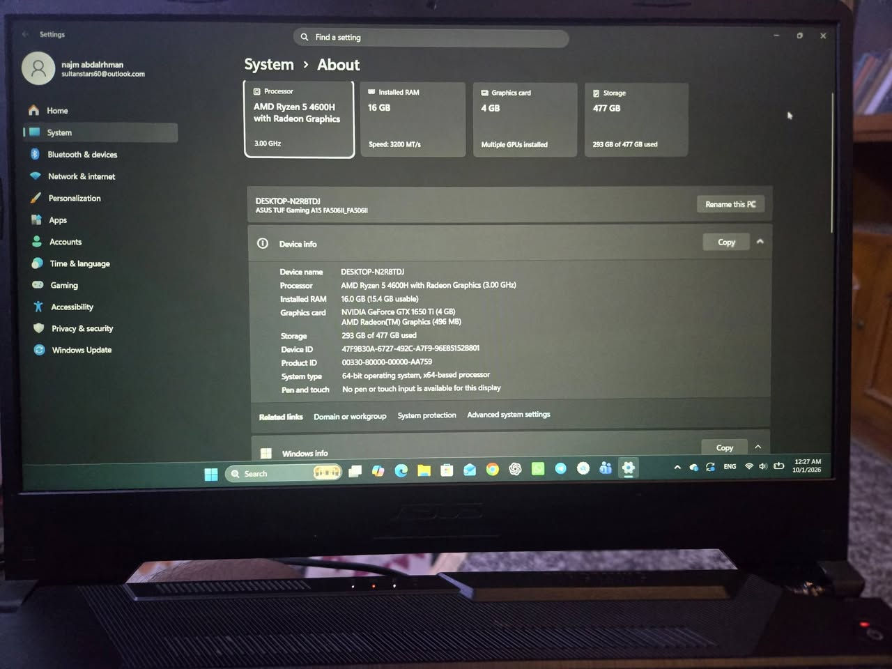 اسوس TUF • رايزن 5 4600H • GTX 1650 Ti