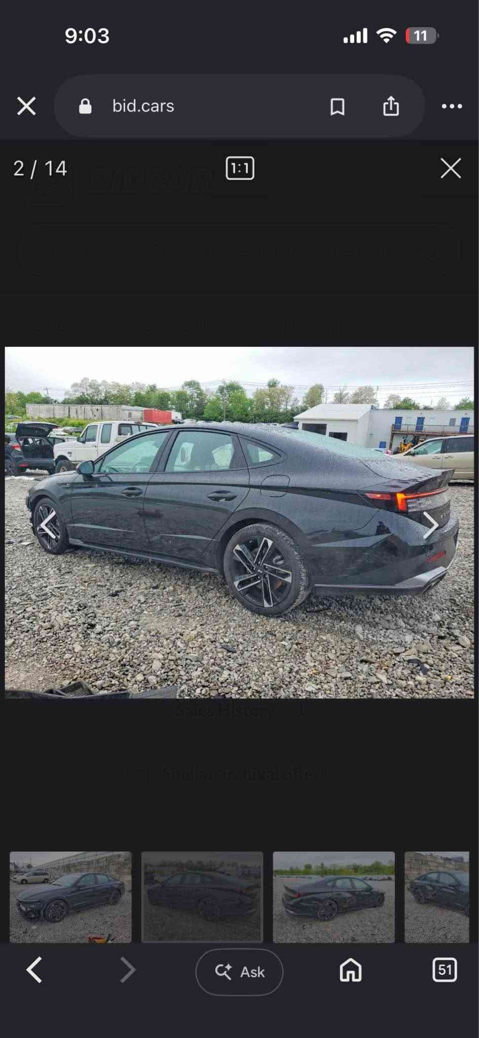 sonata  2024 N line
 باب و نص جاملغ صبغ  
دواخل ارباك شرط   
يترقم شمالي. 
ممشا 40,000 
شراي اتصل *********** أربيل, العراق

نص مكتوب في الصور:
- 9:02 12 4 / 14 1:1 bid.cars
- 9:02 12 bid.cars 5 / 14 1:1 Sales History Similar archival offers Ask 51
- 9:03 11 bid.cars 3 / 14 1:1 Sales History Similar archival offers Ask 51
- 9:03 11 bid.cars 2 / 14 1:1 Sales History 1 Similar archival offers Ask 51
