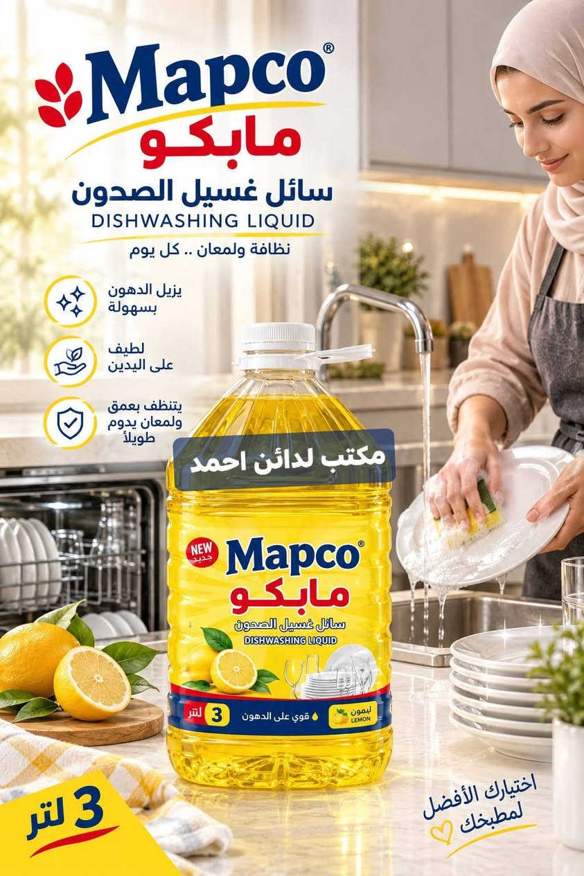توفرت الآن تشكيلة متنوعة من المنظفات، ومعطرات الأرضيات، والصابون السائل لتلبية احتياجات التنظيف اليومية بكفاءة عالية.

✳️ جودة عالية
✳️ أسعار تنافسية
✳️ توفر دائم
✳️ استلام مباشر للتجّار والمحال

نستقبل جميع طلبات الجملة  والمفرد ونوفر خدمة التوصيل داخل الناصريه .

للتواصل وطلب الأسعار:
📞 [📱***********]

✨ اختار الجودة… اختار مابكو.

نص مكتوب في الصور:
- تغذية عميقة .. لشعر أقوى وأكثر حيوية
- تركيبة غنية بالزيوت الطبيعية للعناية الكاملة بشعرك
- مكتب لدائن احمد
- ترطيب عميق
- DEEP MOISTURE
- تقوية الشعر
- STRONGER HAIR
- نعومة ولمعان
- SOFTNESS & SHINE
- مكونات طبيعية
- NATURAL INGREDIENTS
- Mapco Glass Cleaner منظف وملمع الزجاج نظافة ولمعان يدومان مكتب لدائن احمد يزيل الأوساخ والدهون بسهولة بريق ولمعان يدوم طويلاً مناسب لجميع أسطح الزجاج
- Mapco مابكو سائل غسيل الصحون DISHWASHING LIQUID نظافة ولمعان .. كل يوم يزيل الدهون بسهولة لطيف على اليدين يتنظف بعمق ولمعان يدوم طويلاً مكتب لدائن احمد Mapco مابكو سائل غسيل الصحون DISHWASHING LIQUID NEW جديد 3 لتر قوي على الدهون ليمون LEMON اختيارك الأفضل لمطبخك 3 لتر
- Mapco سائل غسيل الصحون DISHWASHING LIQUID نظافة تدوم .. ولامعة تدلل أطباقك دائماً في أفضل حال لافندر رائحة مهدئة علكة الفقاعات رائحة منعشة ليمون رائحة منعشة مكتب لدائن احمد Mapco مايكو x3 القوي على الدهون والروائح DISHWASHING Liquid سائل غسيل الصحون 500ml Bubble Gum NEW Mapco مايكو DISHWASHING Liquid سائل غسيل الصحون 500ml LAYRNDER NEW Mapco مايكو x3 القوي على الدهون والروائح DISHWASHING Liquid سائل غسيل الصحون 500ml LEMON NEW اختيارك الذكي .. لأطباق أكثر نظافة 500 ml Mapco CLEAN SPACES .. FRESH MOODS يترك الأطباق لامعة SHINY CLEAN DISHES لطيف على اليدين GENTLE ON HANDS رائحة منعشة تدوم LONG LASTING FRAGRANCE إزالة الدهون بقوة POWERFUL GREASE REMOVAL
- Mapco معطر متعدد الاستعمالات MULTI-PURPOSE FRESHENER انتعاش في كل مكان معطر قوي متعدد الاستعمالات لمنزل أكثر نظافة وانتعاشاً رائحة تدوم .. ونظافة تدوم عطور فاخرة رائحة منعشة تركيبة مركزة عود Oud ايريس وبيوني Black Iris & Peony فانيلا فواكة Fruity Vanilla مكس بيور Mix Bouquet مكتب لدائن احمد اختيارك الأفضل جو انتعاش فوري سجاد نظافة ورائحة مميزة كنب لمسة انتعاش تدوم براداب لجميع الأقمشة والاسطح Mapco CLEAN SPACES . FRESH MOODS 500 ml
- نظافة تدوم .. وعناية تلامسك غسول اليدين الرغوي من مايكو ... برائحة منعشة ولمسة ناعمة Lavender برائحة اللافندر Rose برائحة الورد Ocean برائحة نسيم البحر مكتب لدائن احمد تنظيف عميق DEEP CLEANING رغوة غنية RICH FOAM لطافة على البشترة GENTLE ON SKIN حماية من الجراثيم ANTI-BACTERIAL Fresh Fragrance All Day 500 ml Mapco HAND WASH CLEAN HANDS .. HEALTHY LIFE
- Mapco WASHING LIQUID سائل غسيل الملابس تنظيف عميق DEEP CLEANING رائحة منعشة FRESH FRAGRANCE يحافظ على الألوان COLOR PROTECTION مناسب لجميع أنواع الغسالات FOR ALL WASHING MACHINES مكتب لدائن احمد نظافة تدوم .. وإنعاش يرافقك لأن ملابسك تستحق الأفضل ملابس أنظف أكثر إشراقاً Mapco CLEANER HOME .. HAPPIER LIFE
- Mapco مابكو مزيل شامل للدهون أرضيات - سيارات - طباخات نظافة أقوى بكل مكان مكتب لدائن احمد إزالة فعالة للدهون العنيدة تنظيف عميق ولمعان يدوم مناسب للاستخدام المتعدد للطبخات للأرضيات للسيارات برائحة الليمون طباخات أرضيات سيارات وكالة مابكو
- ORGINAL Mapco مايكو معطر متعدد الاستخدام شد يد التركيز مكتب لدائن احمد Concentrated Multi - Purpose PINK SUNSET DREAM NIGHT NIGHT GARDEN رائحة تدوم لفترة طويلة تركيبة مركزة مناسب لجميع الأسطح والأماكن ينعش المكان ويمنحه رائحة عطرة انتعاش .. في كل مكان