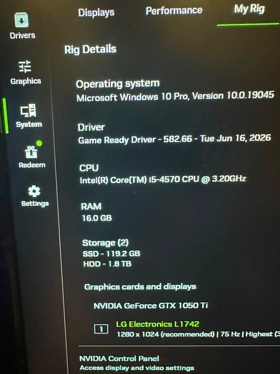 سلام عليكم 
المواصفات مذكوره بالصور
والكرت؛ NVIDIA GeForce GTX 1050 Ti
معالج : CPU
Intel(R) Core(TM) 15-4570 CPU @ 3.20GH
 16.0 GB : RAM

Storage (2)
SSD - 119.2 GB
HDD - 1.8 TB
باور سبلاي: Dell أصلي 255W
طبعاً كل الالعاب الي موجودة بالصورة تشغلهم وبصورة طبعية 
سعر: 300 الف ( بيها مجال)
مكاني البصرة الحكيمية 
***********
