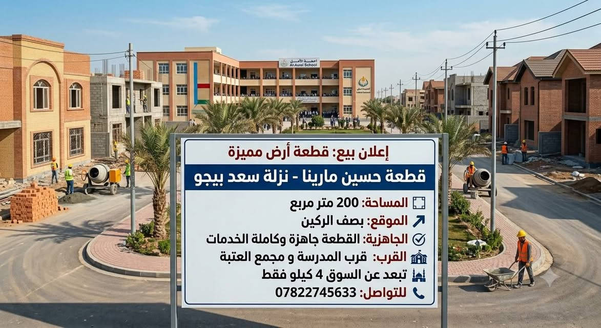 قطعة ارض للبيع في الحله نزلت سعد بيجو قرب المدرسة قطع حسين مارينا المساحة 200م///***********
