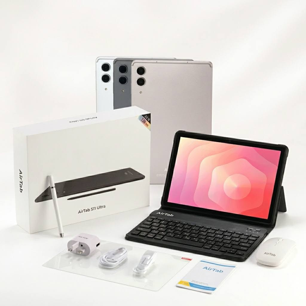 Tablet AirTab S 11 Ultra 10-Inch 5G - MediaTek , Android 15, 24 GB RAM, 1TB Storage,With Keyboard & Mouse + ضمان 6 شهور

السعر ١٥٠ الف

نص مكتوب في الصور:
- AirTab S11 Ultra 10.1 FHD Incell Android 15.0 OS RAM:24GB+1TB 13MP+30MP Big Battery 10000mAh Bluetooth Headset Charger Arabic keyboard Wireless Mouse
- AirTab S11 Ultra أداء خيالي... تجربة بلا حدود 10.1 FHD شاشة واسعة Bluetooth Headset سماعة بلوتوث Android 15.0 OS نظام تشغيل حديث Charger شاحن سريع RAM 24GB + 1TB أداء وتخزين ضخم Arabic keyboard كيبورد عربي 13MP + 30MP كاميرات عالية الدقة Wireless Mouse ماوس لاسلكي Big Battery 10000mAh 6 شهور ضمان اطلب هسه
- AirTab S11 Ultra 5G شبكة السرعة الفائقة 10.1" FHD incell 1420 x 1200 13MP + 30MP الكاميرا المزدوجة أندرويد 15.0 أحدث نظام تشغيل 24GB 8GB + 16GB RAM 1TB مساحة تخزين عالية 10000mAh بطارية كبيرة 5G 5G Network Ultra Fast لوكا كور MediaTek SIM بطاقتي SIM بصمة أصبع WIFI 6 Bluetooth 5.2 Type-C Fast Charging Metal fisik tray pin Keyboard & Mouse Mouse