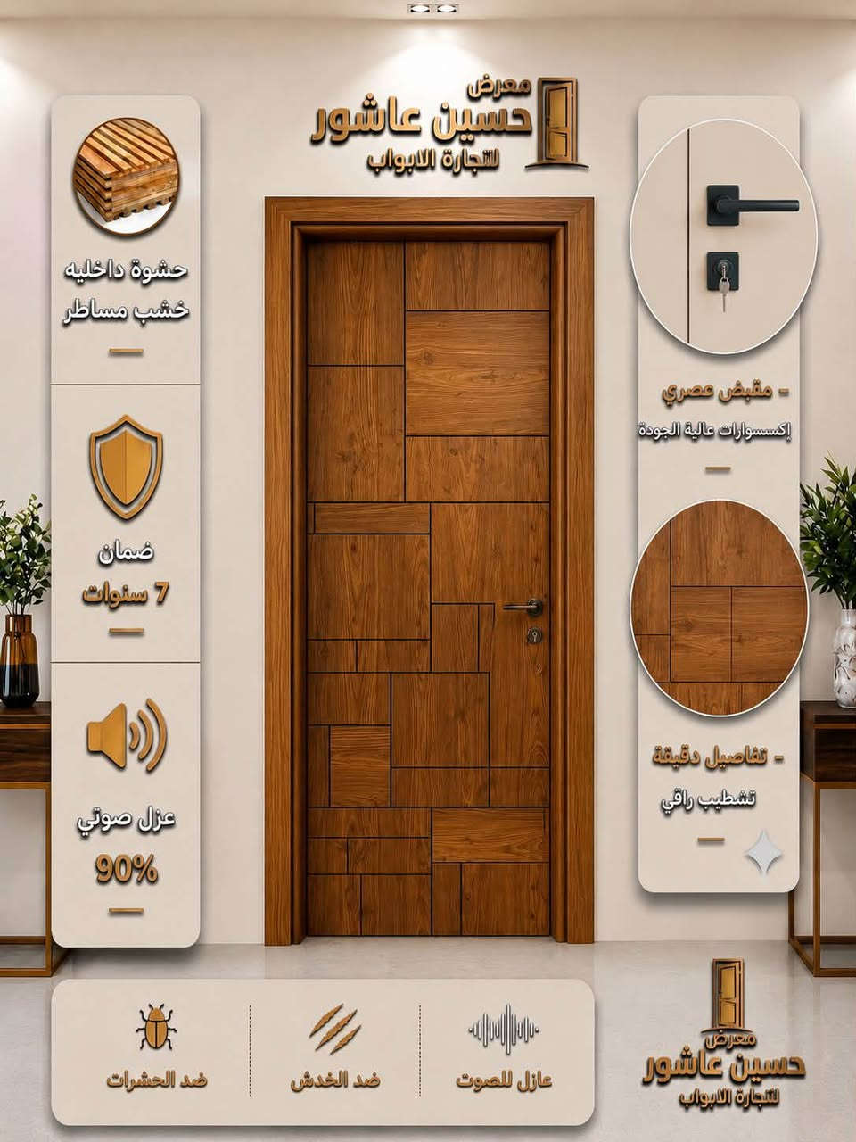 ✨ حسين عاشور— معرض الأول بالمواعيد والالتزام ✨
🚪 أبواب داخلية موديلات عصرية وجودة عالية
✅ ضمان 7 سنوات على الأبواب
✅ عازل للصوت 
✅ ضد الخدش
✅ ضد الرطوبة
🔐 كيلون ضمان 7 سنوات 
📞للاستفسار
***********
***********
📍زورونا في موقعنا : بغداد ــ التاجي ــ سبع البور
