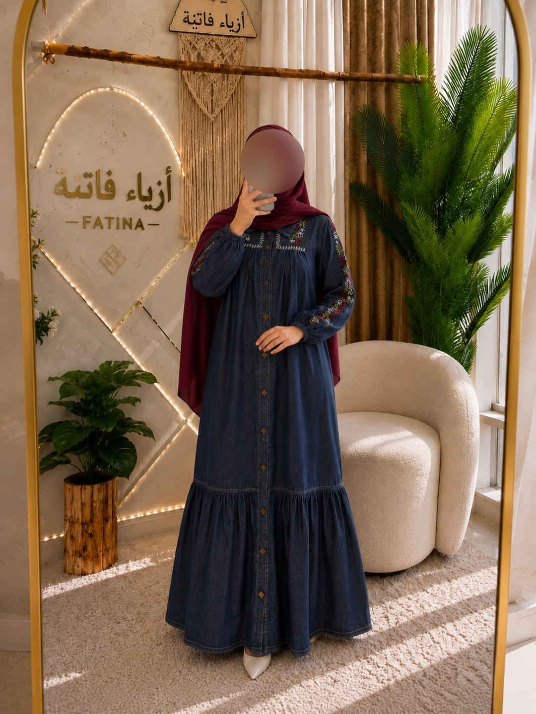 ازياء فاتنة
فستان جينز صيفي جميل وفخم للمحجبات 
فصال محتشم 
موديلات فاتنة… ماتتفوت 
حصراً من ماركة فاتنة 
• طول الفستان 150 سم 
• فصال شبه كلوش 
• كشكشي نهاية الفـــستان بطول 40 سم مريح ومحتشم 
• تنطي مظهر انحف باللبس
• ⁠ ✨
قطعة تبقى وياج سنين وما تبطل موديلها 👌

متوفر حالياً بكمية محدودة
راسلينا خاص واحجزي بسرعة قبل النفاذ 💌

#ازياء_فاتنة⁩⁩
قالب راهي 
___________________________ 
🖊️ االــخـــــــاامــة :- 
جينز صيفي  مطرز :- مـטּ الجينز الممتاز المستورد قماش انسيابي وليس جاف ملمس ناعم مايحتاج كوي بس شي بسيط 
❥❥ ─── ❥❥ ❥❥ ─── ❥❥

القياسات القياسات 1/2/3/4 

🌱قياس 1):- 
تلبس وزن من 70 الى 80 كــــيـلـو ⚖️ 
يعني يلبس قياس. 40 . 42. 44 

🌱قياس 2 ):- 
تلبس وزن من 80 الى 90 كــــيـلـو ⚖️ 
يعني يلبس قياس. 46. 48 

🌱قياس 3):- 
تلبس وزن من 90 الى 100 كــــيـلـو ⚖️ 
يعني يلبس قياس. 50 . 52 

🌱قياس 4):- 
تلبس وزن من 100 الى 120 كــــيـلـو ⚖️ 
يعني يلبس قياس. 54. 56. 58 

_______________________ 
ســــعـــر  الفستان بـــ 60 الفــــﮯ 
مع الهدية 🎁 الشال او الربطة 
________________________ 
للحجز والاستفسار المراسلة ؏ــلى الواتساب :- ***********
***********

