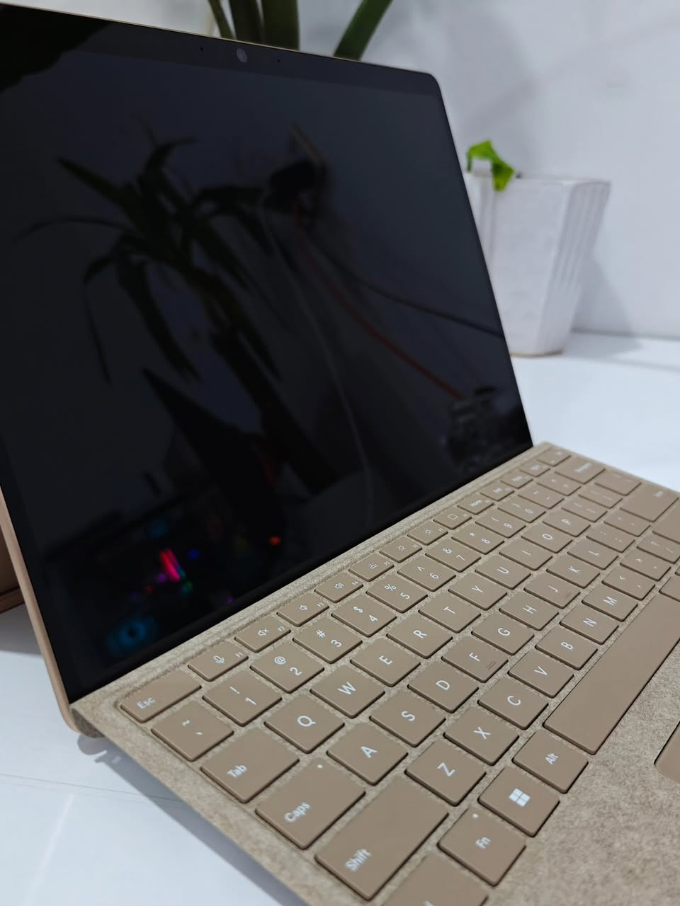 🌟 للبيع: أحدث جيل من سيرفس برو - Microsoft Surface Pro 11 (Copilot+ PC)

*اللون الذهبي المميز

* المعالج: Qualcomm Snapdragon X Plus بـ 10 أنوية، مع وحدة NPU للذكاء الاصطناعي (أداء فائق وسرعة استجابة).
* الذاكرة (RAM): سعة 16GB LPDDR5x لأداء سلس في تعدد المهام.
* التخزين: 512GB SSD (فائق السرعة وقابل للإزالة/التطوير).
* الشاشة: شاشة لمس PixelSense Flow مقاس 13 بوصة، دقة 2.8K (2880x1920)، بمعدل تحديث 120Hz لتجربة بصرية فائقة السلاسة.
* البطارية: عمر بطارية استثنائي يصل إلى 14-15 ساعة من الاستخدام المتواصل.
* الكاميرا: كاميرا أمامية بدقة 1440p (Quad HD) وكاميرا خلفية 10MP تدعم تصوير 4K.
* الاتصال: يدعم أحدث تقنيات Wi-Fi 7 ومنفذي USB-C (USB4).
* نظام التشغيل: Windows 11 Pro الأصلي.
* خاصية Face-ID 
* الحالة : نظيف جدا بدون بوكس
* البطارية 🔋: مشحون 4 مرات

السعر : 
1- الجهاز فقط 1،450،000
2- مع كيبورد اصلي 1،600،000
3- مع كيبورد و قلم اصليات 1،675،000

للتواصل والاستفسار: ***********

* ضمان اسبوعين

https://t.me/epic_store2
------------------------------
ملاحظة للمشتري: الجهاز مثالي للمهندسين، المبرمجين، والطلاب، خاصة مع سهولة فكه وتطوير قرص التخزين فيه.

نص مكتوب في الصور:
- System > About
- Storage
- 477 GB
- 65 GB of 477 GB used
- Graphics Card
- 128 MB
- Qualcomm(R) Adreno(TM)
- X1-85 GPU
- Installed RAM
- 16.0 GB
- Processor
- Snapdragon(R) X 10-
- core X1P64100 @ 3.40
- GHz
- 3.42 GHz
- DESKTOP-5PVL5SD
- Microsoft Surface Pro, 11th Edition
- Device specifications
- Device name DESKTOP-5PVL5SD
- Processor Snapdragon(R) X 10-core X1P64100 @ 3.40 GHz 3.42 GHz
- Installed RAM 16.0 GB (15.6 GB usable)
- Device ID 994F0576-3DA2-4CDA-AD43-418888A89223
- Product ID 00356-06318-91051-AAOEM
- System type 64-bit operating system, ARM-based processor
- Pen and touch Pen and touch support with 10 touch points
- Related links Domain or workgroup System protection Advanced system settings
- Windows specifications
- Edition Windows 11 Home
- Version 24H2
- Installed on 7/16/2026
- OS build 26100.4652
- Serial number DF36WKR24383KV
- Search
- Home
- Insert
- PrntScrn
- Delete
- 12:22 AM
- 8/15/2026
- Esc
- Tab
- Q
- W
- E
- R
- T
- Y
- U
- I
- O
- P
- A
- S
- D
- F
- G
- H
- J
- K
- L
- Z
- X
- C
- V
- B
- N
- M
- Alt