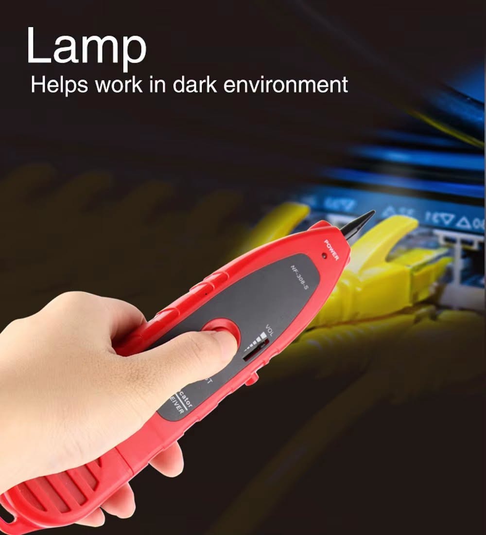 لا توجد تفاصيل

نص مكتوب في الصور:
- LCD Cable Tester Tracker Measure length and fault distance Hub blink for locating network port
- Measure Cable Length and Broken Distance. Range up to 350m, 98% accuracy! Disconnect cable at the far end. Open 12 105.3m Open 36 105.3m Open 45 105.3m Open 78 105.3m Good cable Open 12 105.3m Open 36 105.3m Open 45 30.5m Open 78 105.3m Broken cable
- Polarity testing Test polarity and DC voltage (0.5V-60V)
- Power Adaptor for Supply Power
- DC 9-12V, 500mA~2000mA
- Note: the adaptor is not included in the set.
- Lamp
- Helps work in dark environment
- Package List
- Cable Fault Testing Test open, short, cross,ect. for RJ45, RJ11, BNC cable. Test locally Test with remote