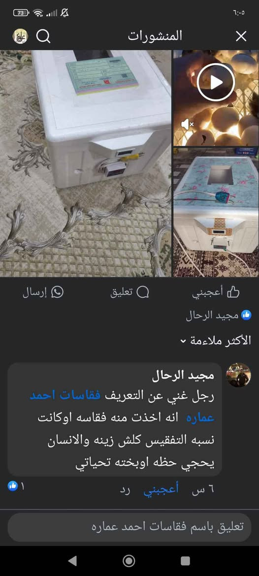 #عرض لفتره محدوده تم تخفيض لاسعار بسم الله الرحمن الرحيم  فقاسات فلين ناجحه جدا وبنسبه كبيرة والحمدلله 🥰  لجميع انواع البيض 🕊️🐥🐣🐦🦆🦢🐓
الحراره 🌞اوتوماتيك 
الرطوبه 💦اوتوماتيك 
تقليب 👌👍 يدوي 
ملاحظه 👌التوصيل مجانأ
سعه 60بيضه 55 الف   ✅
سعه 100بيضه 75الف✅  مواد كله اصلي ..تتحمل انقطاع الكهرباء⚡  5ساعات  استخدامها سهل جدا ضمان الفحص ومتابعة المشتري الى يوم التفقيس🐣 اي استفسار
 ***********اتصال فقط 
واتساب فقط  *********** يوجد توصيل لجميع محافظات العراق مجانأ 🚕🚘🚖🚎🚚 عمارة, ميسان
