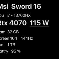 MSI Sword 16 • RTX 4070 • مستخدم قليل