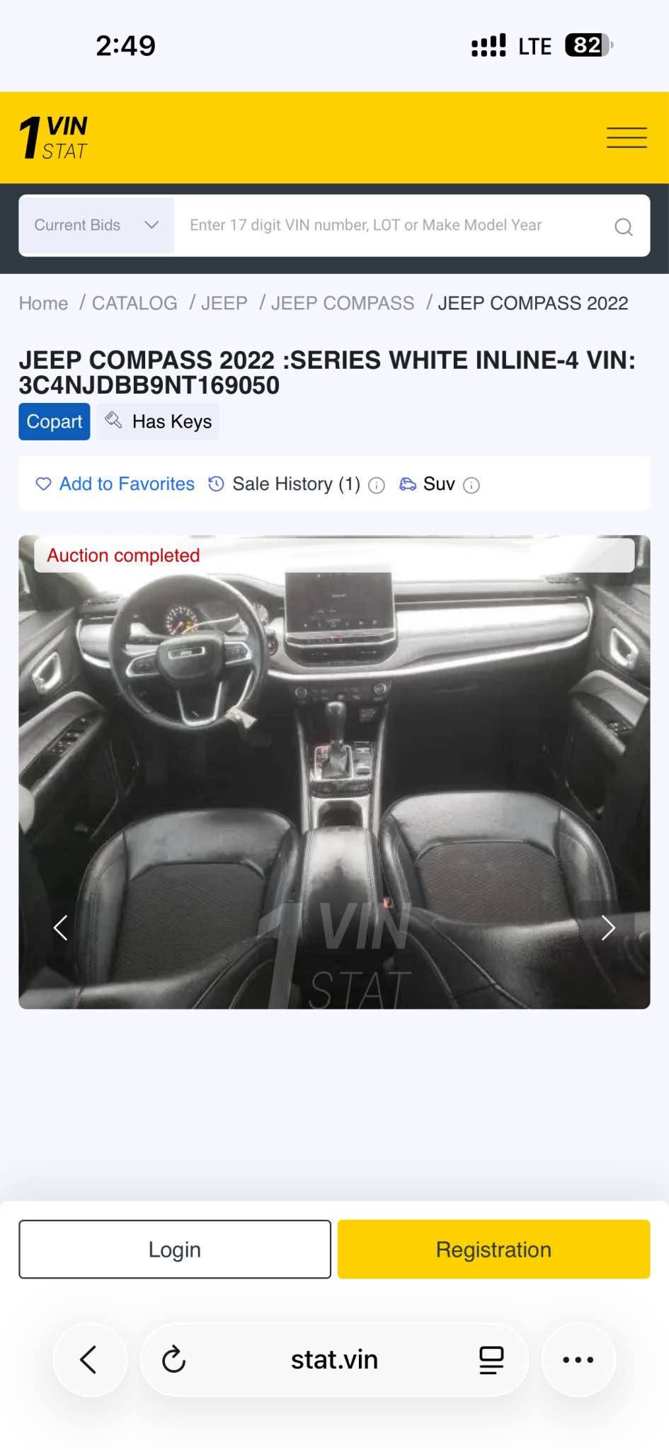 کوردی /عربی 
*********
دروستكراوي :- jeep 
مۆدێل :-  compass
ساڵ :2022
بزوێنەر : V4 2.4L
بگۆری بزوێنەر : Automatic 
سوتەمەنی : بنزين 
نرخ : 144.00$
دۆخ : بەکارهاتو
ماوەی ڕۆشتوو: . 46 mile
تابلو ئوتومبێل :  هەولێر 
بۆیاغ: یەك پارچە تەنها بۆنیت
مواسفات: فول بانوراما دبل اكسل
***********
‎النوع :-     Jeep
المودیل : compass
السنة :2022
المحرك : V4 2.4L
ناقل الحركة: Automatic
نوع الوقود : بنزين
الحالة: المستخدم 
السعر: 144.00$
عدد اميال :     46 mile 
رقم السیارە: اربيل
صبغ: قطعة فقط بونيت  
مواسفات: فول بانوراما دبل اكسل
*********
 ***********
*********** أربيل, العراق

نص مكتوب في الصور:
- 2:49 LTE 82 1 VIN STAT Current Bids Enter 17 digit VIN number, LOT or Make Model Year Home CATALOG JEEP JEEP COMPASS JEEP COMPASS 2022 JEEP COMPASS 2022 SERIES WHITE INLINE-4 VIN: 3C4NJDBB9NT169050 Copart Has Keys Add to Favorites Sale History (1) Suv Auction completed VIN STAT Login Registration stat.vin
- 1 VIN STAT Current Bids Enter 17 digit VIN number, LOT or Make Model Year Home / CATALOG / JEEP / JEEP COMPASS / JEEP COMPASS 2022 JEEP COMPASS 2022 :SERIES WHITE INLINE-4 VIN: 3C4NJDBB9NT169050 Copart Has Keys Add to Favorites Sale History (1) Suv Auction completed 1 VIN STAT Login Registration stat.vin
- 2:49 LTE 82 1 VIN STAT Current Bids Enter 17 digit VIN number, LOT or Make Model Year Home / CATALOG / JEEP / JEEP COMPASS / JEEP COMPASS 2022 JEEP COMPASS 2022 :SERIES WHITE INLINE-4 VIN: 3C4NJDBB9NT169050 Copart Has Keys Add to Favorites Sale History (1) Suv Auction completed VIN STAT Login Registration stat.vin