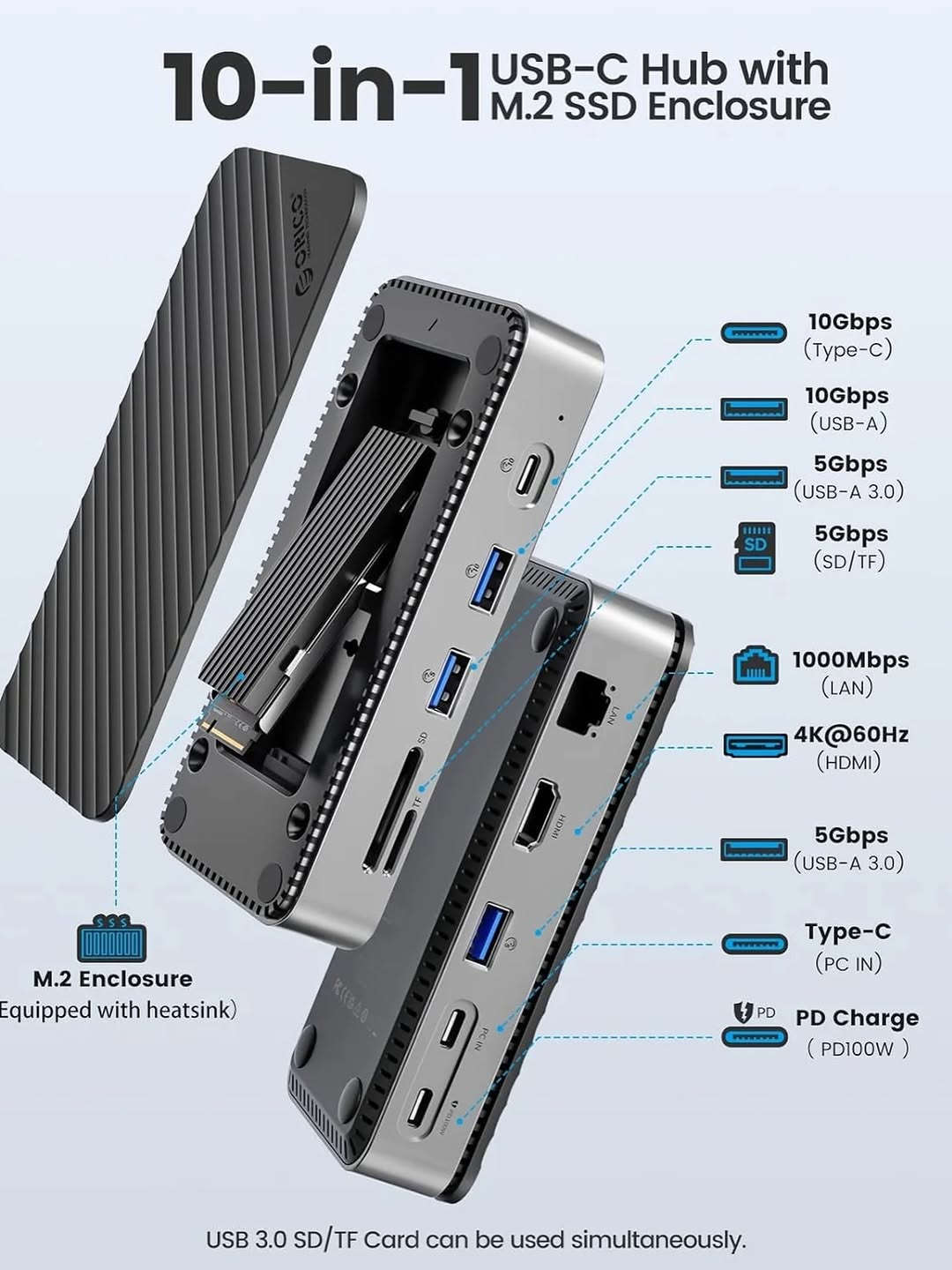 🔥 محطة توصيل USB-C متعددة الاستخدامات

وسع إمكانيات جهازك مع USB-C Docking Station بتصميم عملي وأنيق ✨

🔹 منافذ متعددة للاستخدام اليومي
🔹 HDMI لعرض المحتوى بجودة عالية
🔹 USB-A لنقل البيانات وتوصيل الأجهزة
🔹 USB-C PD للشحن السريع
🔹 منفذ LAN لاتصال إنترنت سريع ومستقر
🔹 قارئ SD / TF لنقل الصور والملفات بسهولة
🔹 تصميم معدني أنيق مع تبريد فعّال

💻 مناسب للابتوب
📱 الهواتف
📲 الأجهزة اللوحية
🖥️ وغيرها من الأجهزة الداعمة لـ USB-C

💰 السعر: 80,000 د.ع
🚚 التوصيل: 5,000 د.ع

📩 للطلب والاستفسار راسلنا على الخاص
BEST PHONE — كل ما تحتاجه لجهازك بمكان واحد.

نص مكتوب في الصور:
- محطة توصيل متعددة الاستخدامات USB-C Docking Station كل ما تحتاجه في جهاز واحد تصميم عملي وأنيق لتوسيع إمكانيات جهازك تصميم عملي وأنيق أداء عالي متعدد الاستخدامات نقل بيانات سريع ومستقر منفذ HDMI عرض عالي الدقة حتى 4K منافذ USB-A لنقل البيانات وتوصيل الأجهزة منفذ USB-C PD شحن سريع حتى 100W منفذ LAN اتصال إنترنت ثابت وسريع قارئ بطاقات SD / TF لنقل الصور والملفات تصميم ألمنيوم متين وفعال في التبريد متوافق مع لابتوب تابلت هواتف أجهزة أخرى السعر 80,000 IQD توصيل 5,000 IQD توصيل سريع لكل محافظات العراق تغليف آمن يصل إليك بحالة ممتازة دعم فني مساعدة بعد الشراء ضمان جودة منتج أصلي عالي الجودة
- 10-in-1 USB-C Hub with M.2 SSD Enclosure 10Gbps (Type-C) 10Gbps (USB-A) 5Gbps (USB-A 3.0) 5Gbps (SD/TF) 1000Mbps (LAN) 4K@60Hz (HDMI) 5Gbps (USB-A 3.0) Type-C (PC IN) PD Charge (PD100W) M.2 Enclosure Equipped with heatsink USB 3.0 SD/TF Card can be used simultaneously.
- Package List 1 Product 2 Package Box 3 Storage Bag 4 Heatsink 5 Thermal Pad 6 USB C to C Cable 7 Instruction Book 8 Instruction Book