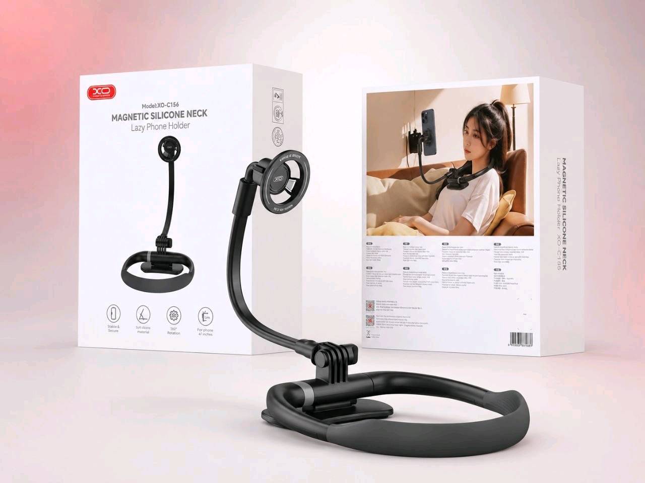 حامل هاتف مغناطيسي XO-C156  مرن يُعلق حول الرقبة (Magnetic Neck Lazy Phone Holder)، وهو مصمم ليوفر لك تجربة استخدام مريحة ومشاهدة ممتعة ومكالمات فيديو دون الحاجة للإمساك بالهاتف بيديك.
ستاند رقبة مغناطيسي xo c156

أبرز مواصفات ومميزات المنتج: 

تثبيت مغناطيسي قوي: يدعم تقنية تشبه MagSafe لتثبيت هواتف الآيفون والأجهزة المتوافقة بقوة وسهولة بمجرد تقريبها، بدون الحاجة لمشابك أو إطارات جانبية.

تصميم مرن ومريح: مصنوع من مادة السيليكون الناعمة وجسم متين من بلاستيك (ABS+PC) لضمان الراحة عند ارتدائه حول الرقبة لفترات طويلة دون تهيج الجلد.

تعديل زاوية الرؤية: يحتوي على ذراع مرن وقابل للتعديل بالإضافة إلى مفصل كروي يتيح لك تدوير الهاتف وتغيير زاوية المشاهدة بحرية كاملة (أفقي أو عمودي).

متعدد الاستخدامات: يمكنك ارتداؤه حول الرقبة أثناء الطهي، القيادة، البث المباشر، أو مشاهدة الأفلام، كما يمكن طيه واستخدامه كحامل (ستاند) ثابت على المكتب أو الطاولة.

توزيع الوزن: يحتوي على دعم صدري مدمج يضمن توزيع وزن الهاتف بشكل متساوٍ لتقليل الإجهاد على الرقبة.
حامل هاتف مغناطيسي XO-C156  مرن يُعلق حول الرقبة (Magnetic Neck Lazy Phone Holder)، وهو مصمم ليوفر لك تجربة استخدام مريحة ومشاهدة ممتعة ومكالمات فيديو دون الحاجة للإمساك بالهاتف بيديك.

السعر:22 الف
التوصيل: 5 لكل العراق