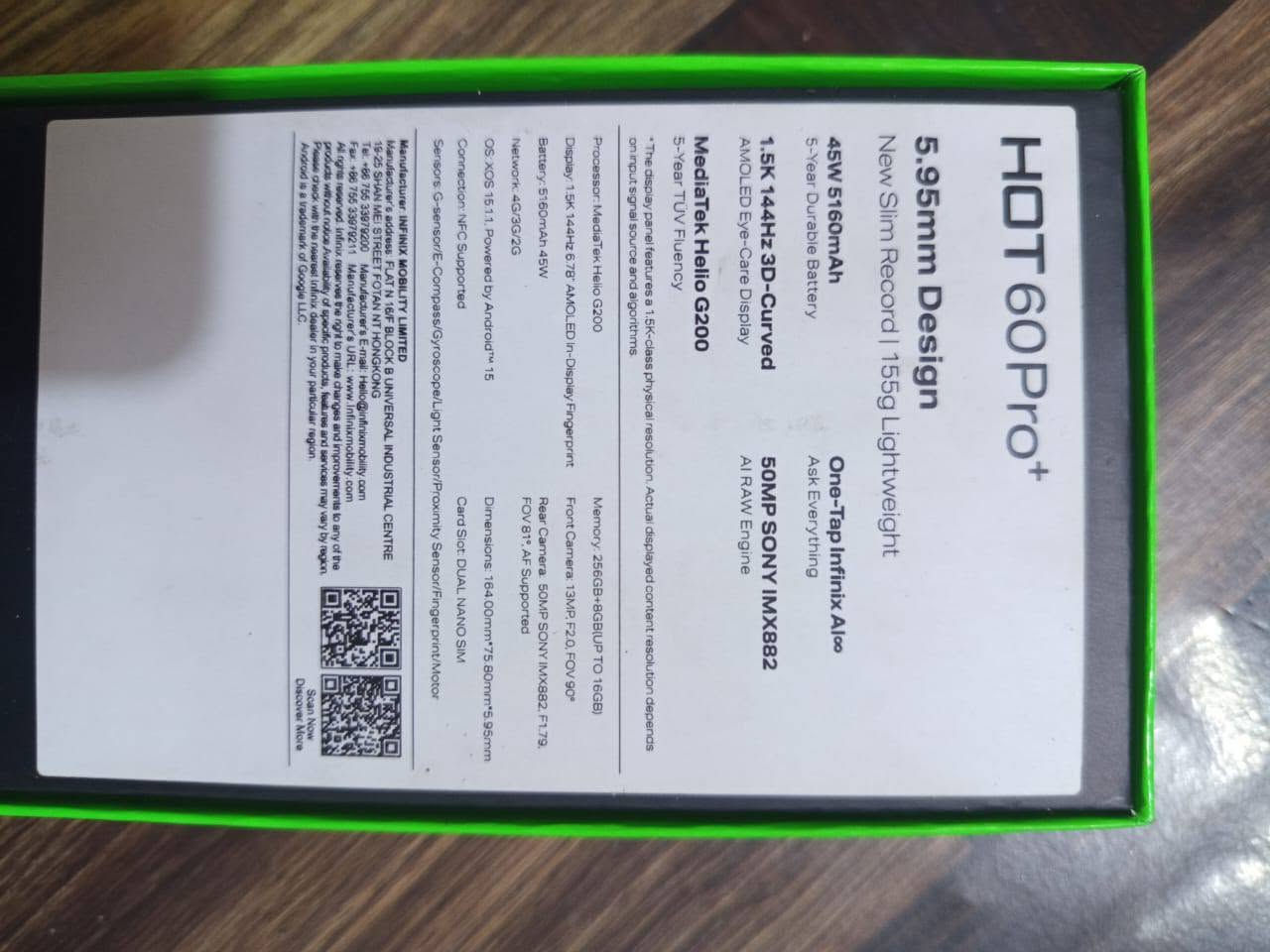 جهاز Infinix HOT 60 Pro
ذاكره 256
جهاز طك كارتونه ستعمال سبوع فقط 
وياه كارتونته وشاحنته 
التفاصيل عله الكارتونه مال الجهاز موجوده
***********
