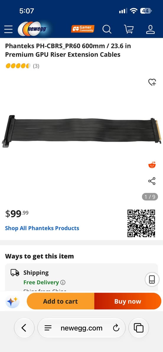 رايزر من شركة Phanteks من ارقى الشركات جديد حجم الكبير 600 mm السعر 40 الف موقعي بغداد حي الجامعة ***********

نص مكتوب في الصور:
- Phanteks PH-CBRS_PR60 600mm / 23.6 in Premium GPU Riser Extension Cables (3) $99.99 Shop All Phanteks Products Ways to get this item Shipping Free Delivery Add to cart Buy now newegg.com