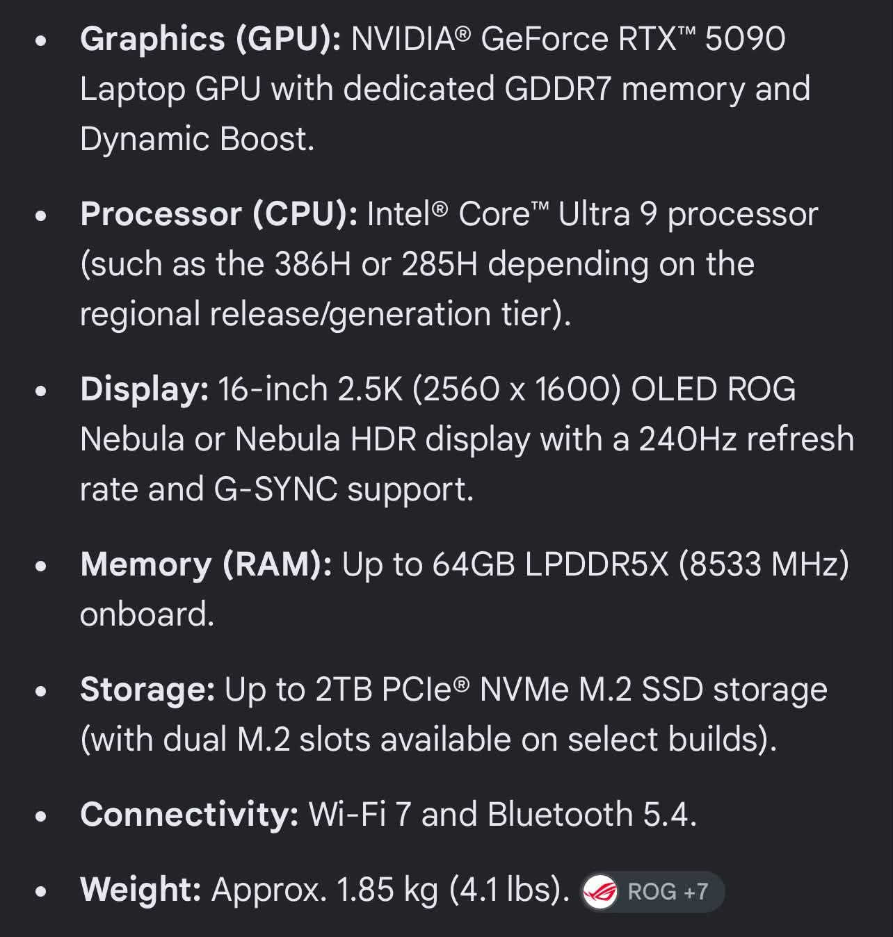 للبيع وحش التصاميم والمونتاج والألعاب: ASUS ROG Zephyrus G16 (2025)
الجهاز نظيف جداً استخدام شهر واحد فقط! مع ضمان وكالة النبع لمدة سنة كاملة 📜.

كارت الشاشة (GPU): NVIDIA® GeForce RTX™ 5090 اللابتوب مع ذاكرة GDDR7 وتقنية Dynamic Boost (أعلى أداء للرندر، الألوان، والـ 3D).
المعالج (CPU): Intel® Core™ Ultra 9 (إصدار 386H / 285H) قوي جداً للبرامج الثقيلة والمعالجة السريعة.
الشاشة: 16 إنش دقة 2.5K (2560 × 1600) OLED ROG Nebula / Nebula HDR وتردد 240Hz مع G-SYNC (ألوان دقيقة 100% ومثالية للمونتاج).
الرام (RAM): يصل لـ 64GB LPDDR5X بسرعة 8533 MHz.
التخزين (SSD): يصل لـ 2TB PCIe® NVMe M.2 SSD.
الاتصال: Wi-Fi 7 و Bluetooth 5.4.
الوزن: خفيف وسهل التنقل (تقريباً 1.85 
كغم).

📌 تفاصيل إضافية:
الحالة: بحالة الزيرو (استخدام شهر واحد فقط).
الضمان: ضمان وكالة النبع سنة كاملة.

مكاني : بغداد
للتواصل: [***********/ الخاص]
